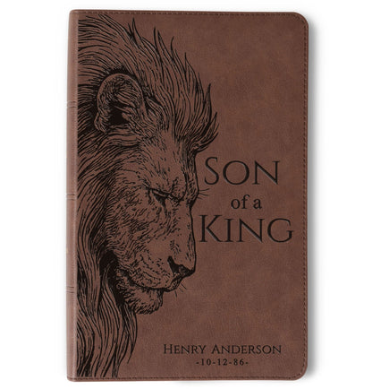 Personalized KJV Single - Column Bible, Son of a King Lion Design, Custom Engraved Name, Christian Gift, Baptism Gift, Bible Gift for Him - Religious Books - Aylev