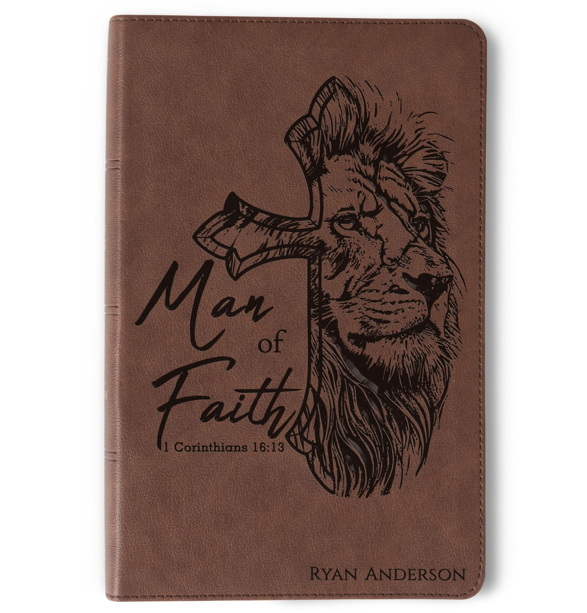 Personalized KJV Single - Column Bible, Custom Bible Engraved Name, Man of Faith Lion Design, Christian Gift, Baptism Gift, Bible Gift for Him - Religious Books - Aylev