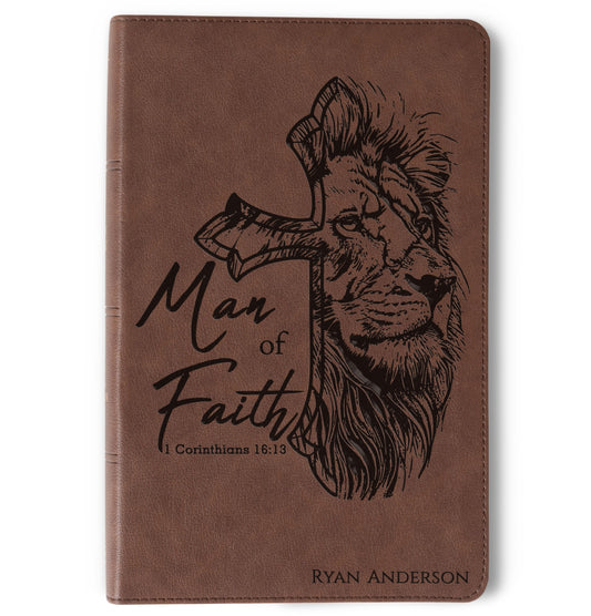 Personalized KJV Single-Column Bible, Custom Bible Engraved Name, Man of Faith Lion Design, Christian Gift, Baptism Gift, Bible Gift for Him