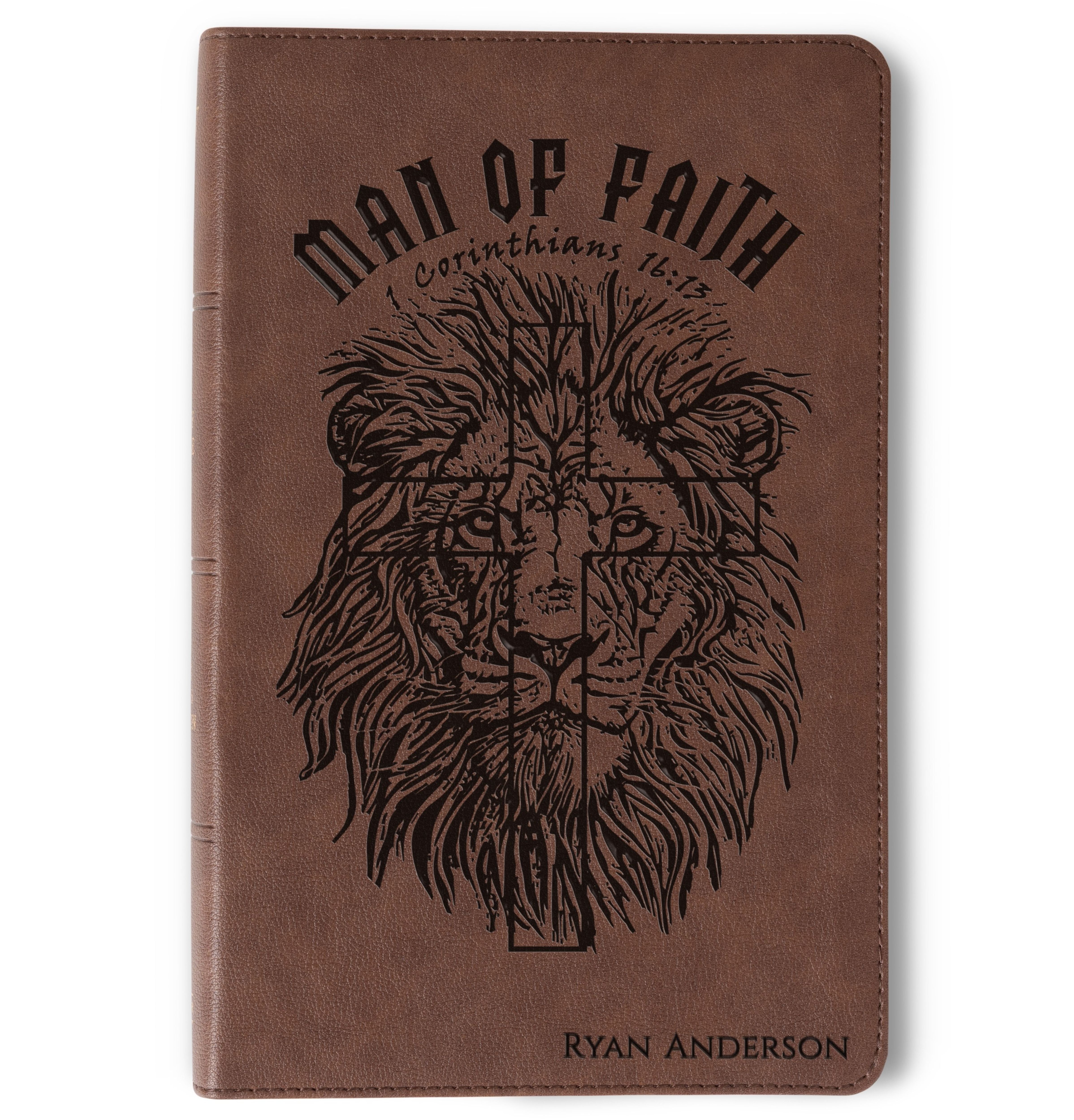 Personalized KJV Single-Column Bible, Custom Bible Engraved Name, Man of Faith Lion Design, Christian Gift, Baptism Gift, Bible Gift for Him