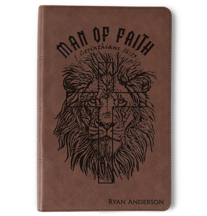 Personalized KJV Single - Column Bible, Custom Bible Engraved Name, Man of Faith Lion Design, Christian Gift, Baptism Gift, Bible Gift for Him - Religious Books - Aylev
