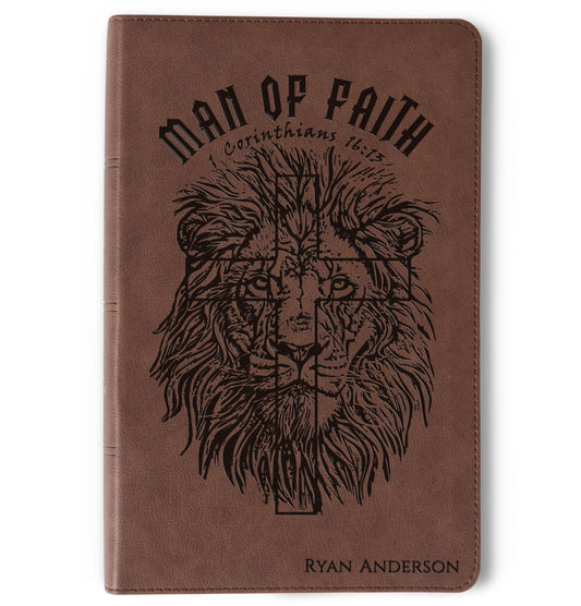 Personalized KJV Single-Column Bible, Custom Bible Engraved Name, Man of Faith Lion Design, Christian Gift, Baptism Gift, Bible Gift for Him