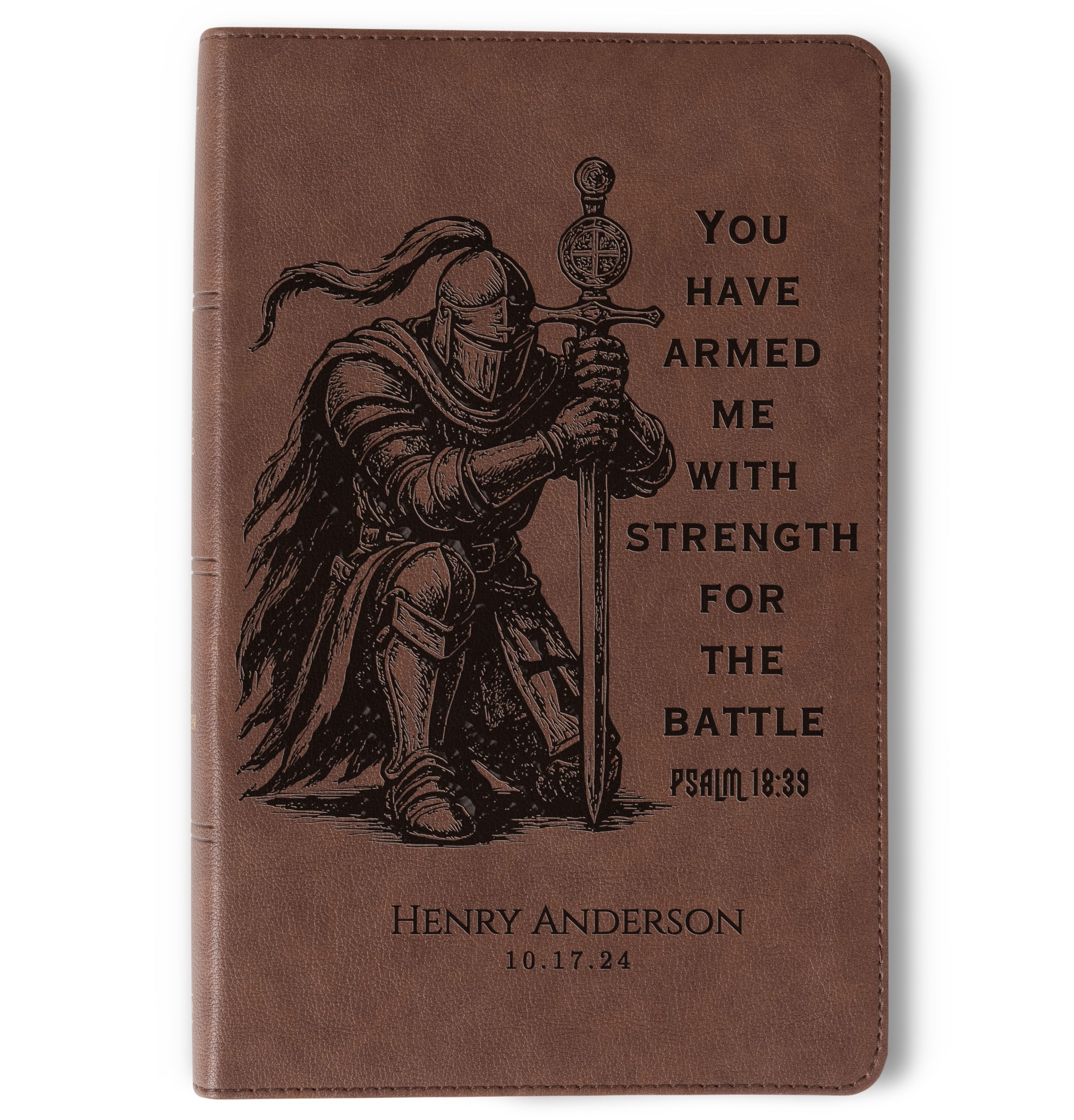 Personalized KJV Single-Column Bible, Custom Bible Engraved Name, Warrior Knight Design, Christian Gift, Baptism Gift, Bible Gift for Him