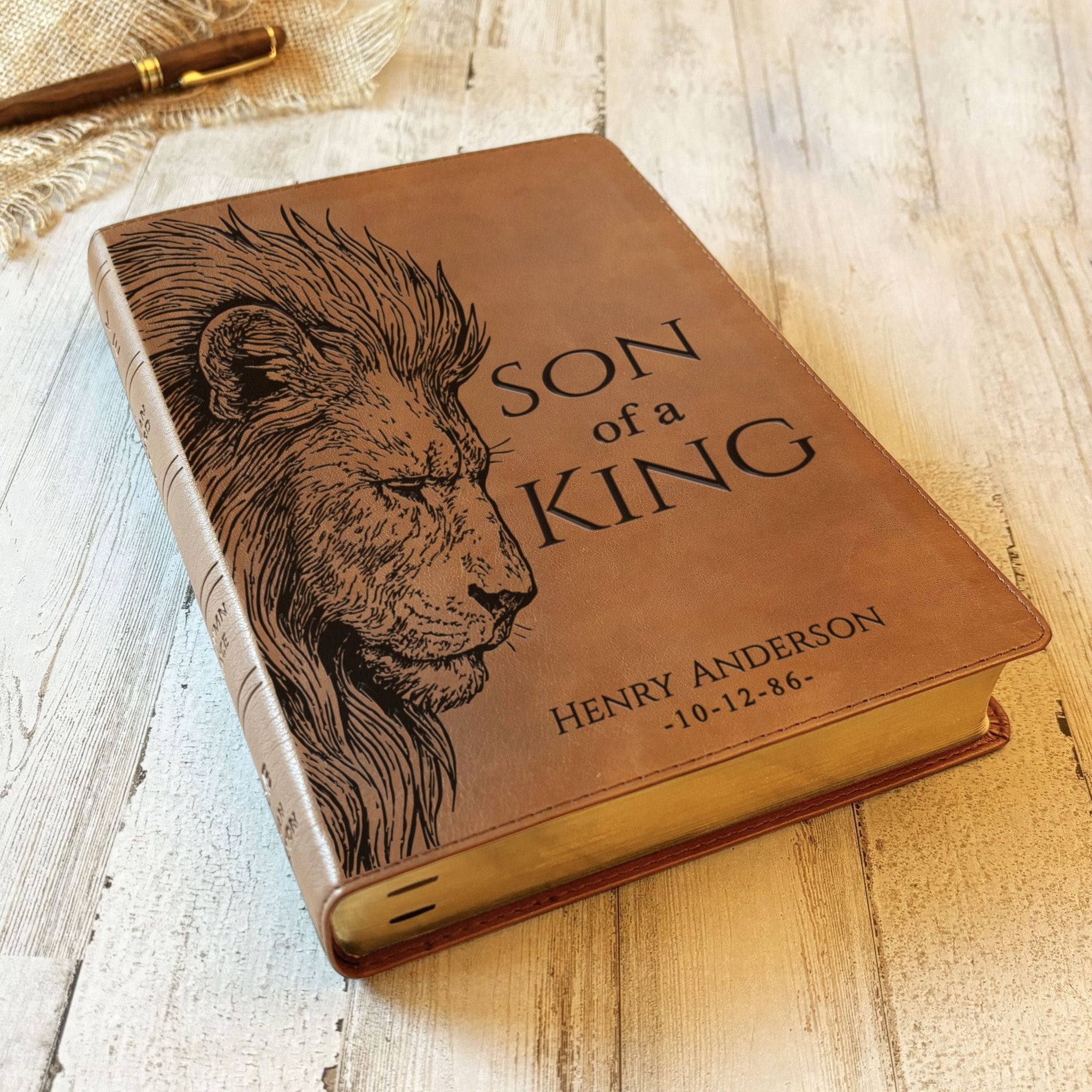 Personalized NASB 1995 Reference Bible, Son of a King Lion Design, Custom Engraved Name, Christian Gift, Baptism Gift, Bible Gift for Him - Religious Books - Aylev