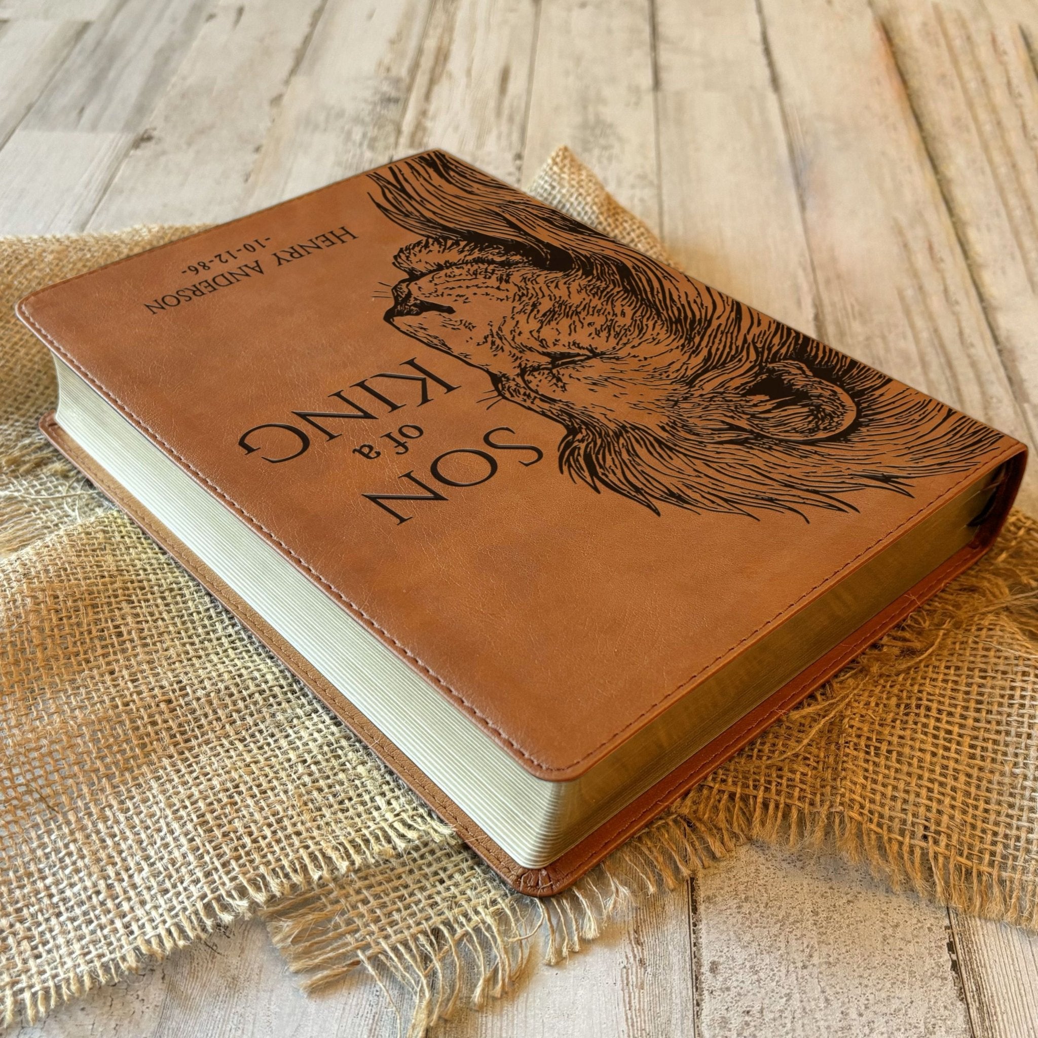Personalized NASB 1995 Reference Bible, Son of a King Lion Design, Custom Engraved Name, Christian Gift, Baptism Gift, Bible Gift for Him - Religious Books - Aylev