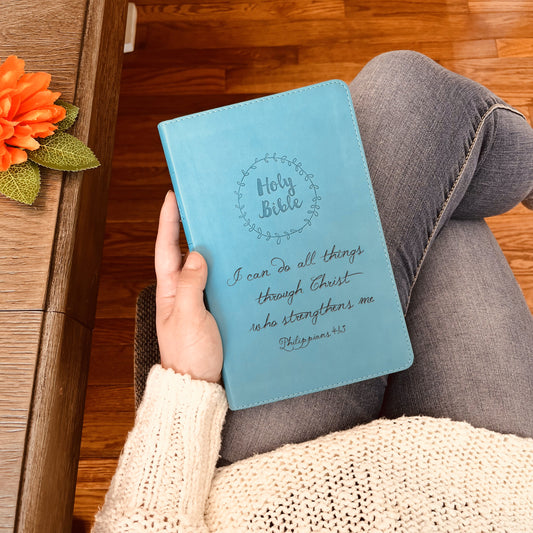 Custom NIV Bible | Light Blue Thinline | Custom Bible Engraved New International Version Christian Gifts Baptism Gifts NIV Bible Women - Aylev