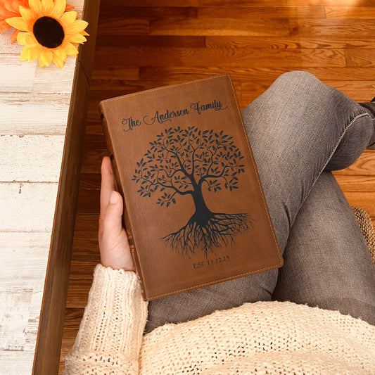 Personalized Family Bible, Custom Engraved NKJV Wide-Margin Family Tree Bible, Wedding Gifts, Anniversary Gifts, Family Bible for Weddings