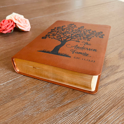 Personalized Genuine Leather Family Bible | Custom NLT Family Tree Journaling Bible | Engraved Bible Wedding Bible Christian Gifts NLT Bible