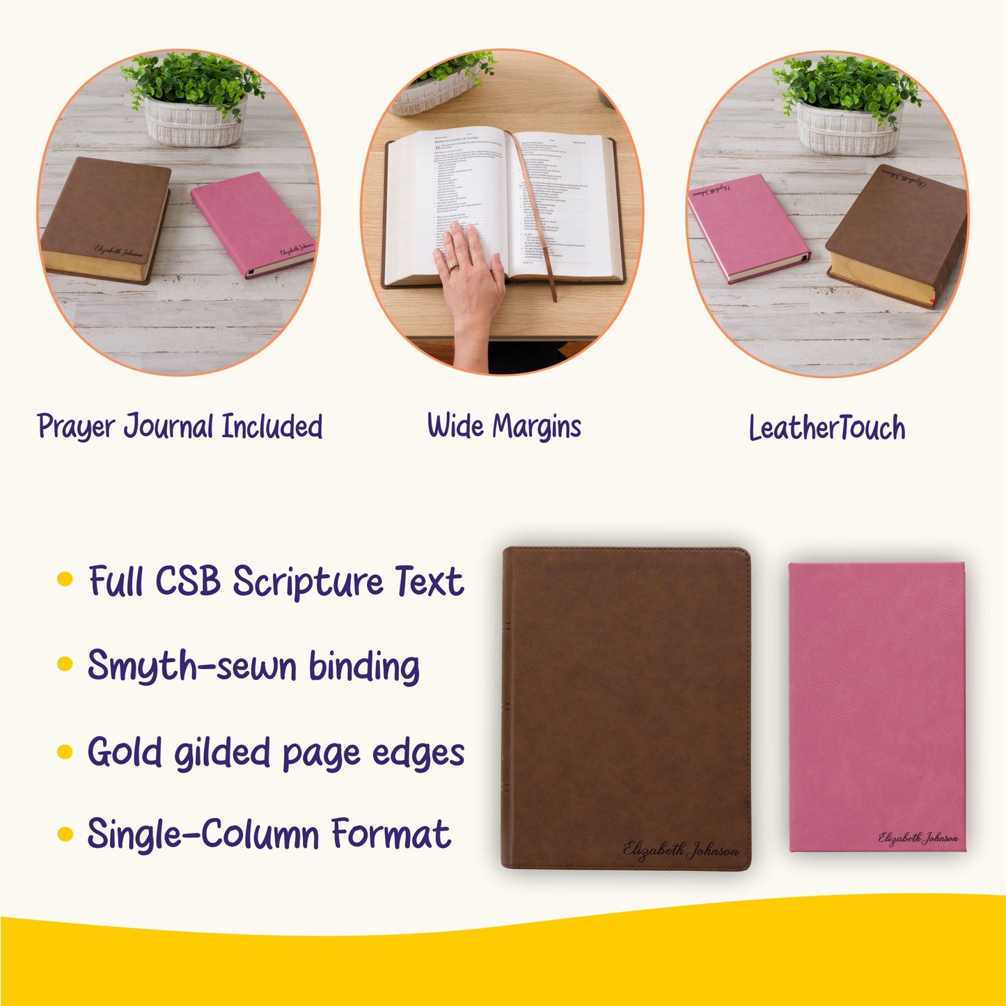 Personalized CSB Bible & Prayer Journal Set, Single Column Wide - Margin Bible, Custom Engraved with Name, Christian Gift, Baptism Gift - Religious Books - Aylev