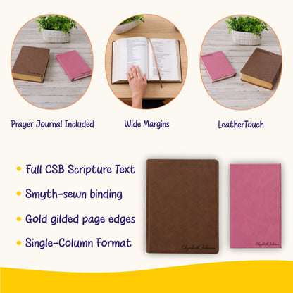 Personalized CSB Bible & Prayer Journal Set, Single Column Wide - Margin Bible, Custom Engraved with Name, Christian Gift, Baptism Gift - Religious Books - Aylev