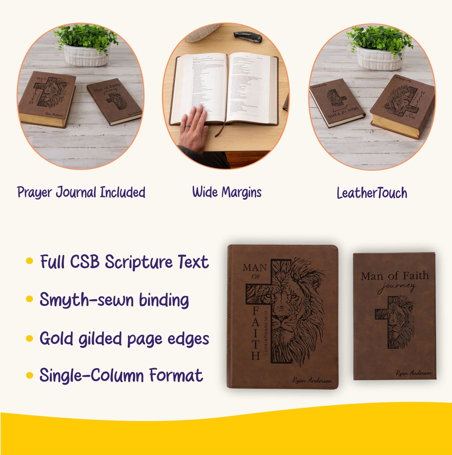 Personalized CSB Bible & Prayer Journal Set, Single Column Wide - Margin Bible, Custom Engraved with Name, Christian Gift, Baptism Gift - Religious Books - Aylev