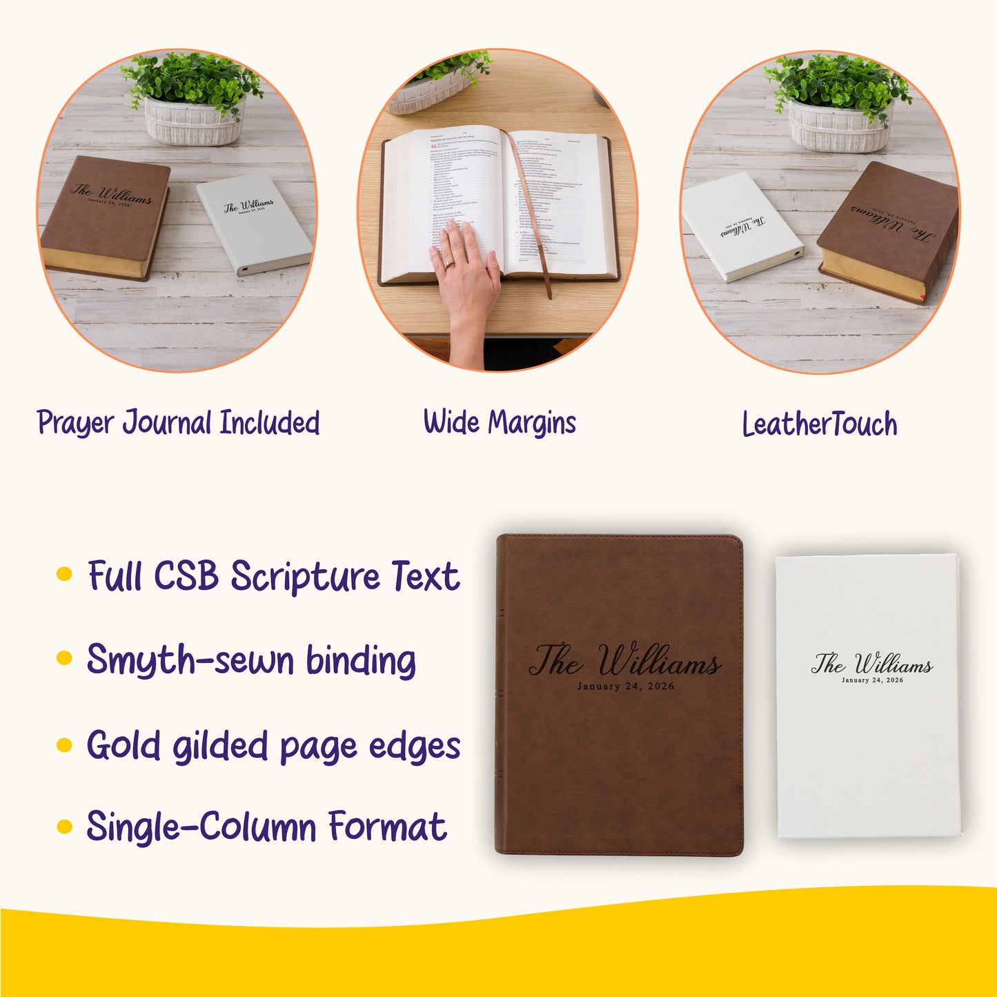 Personalized CSB Wide-Margin Bible & Prayer Journal Set, Large Print Journaling Bible, Engraved with Name, Christian Gift, Wedding Gifts