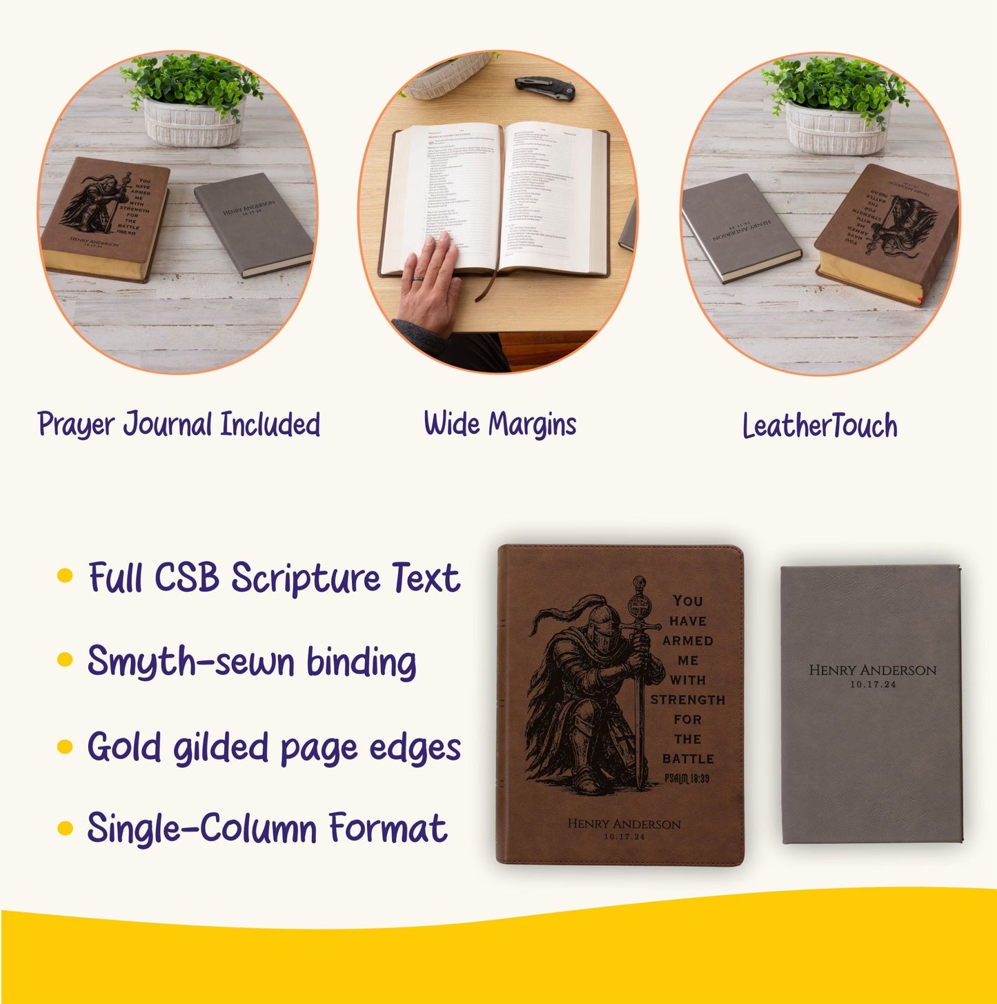Personalized CSB Wide - Margin Bible & Prayer Journal Set, Large Print Journaling Bible, Engraved with Name, Christian Gift, Baptism Gift - Religious Books - Aylev
