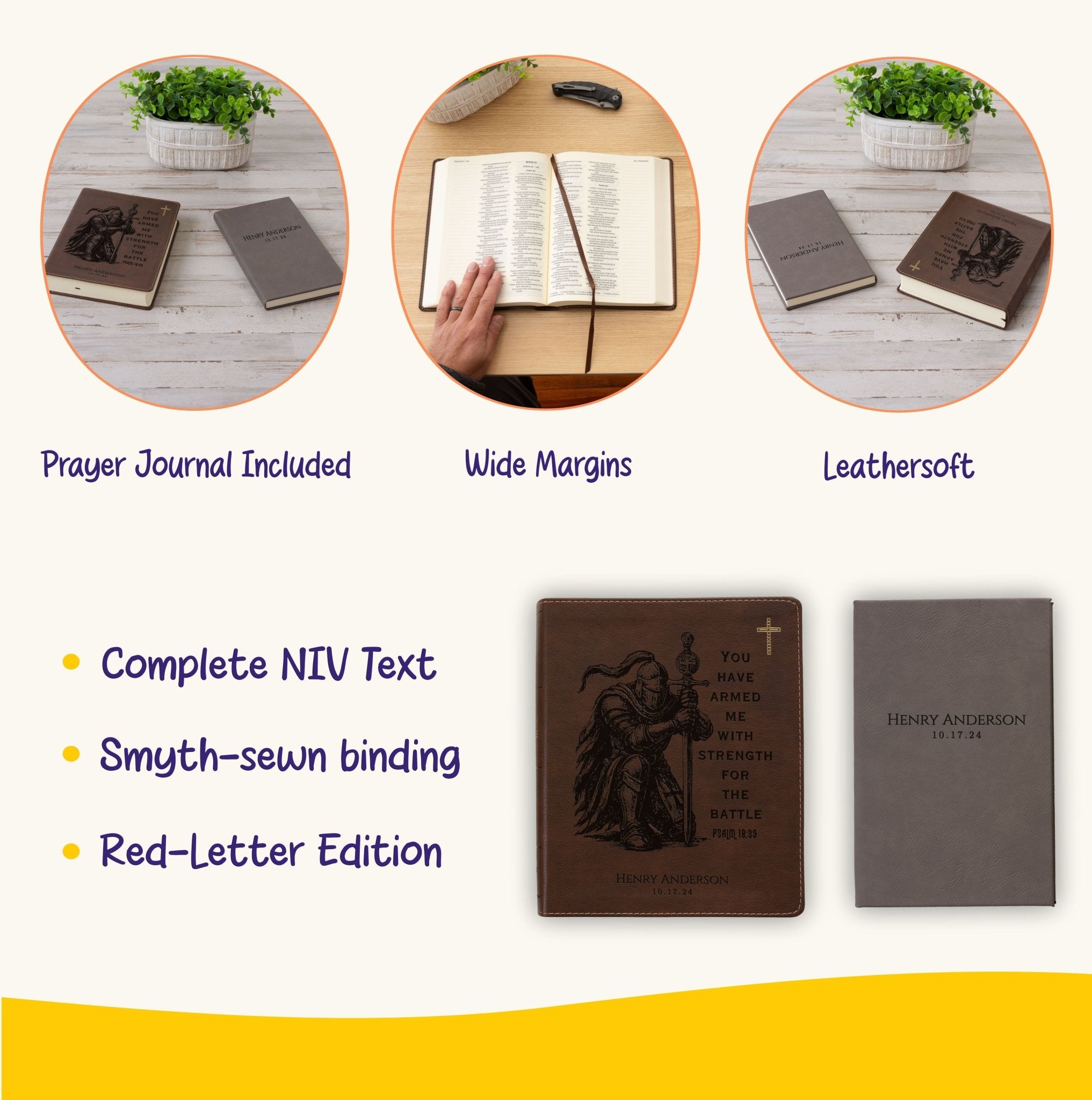 Personalized NIV Journaling Bible & Prayer Journal Set, Wide - Margin Journaling Bible, Custom Engraved Name, Christian Gift, Baptism Gift - Religious Books - Aylev