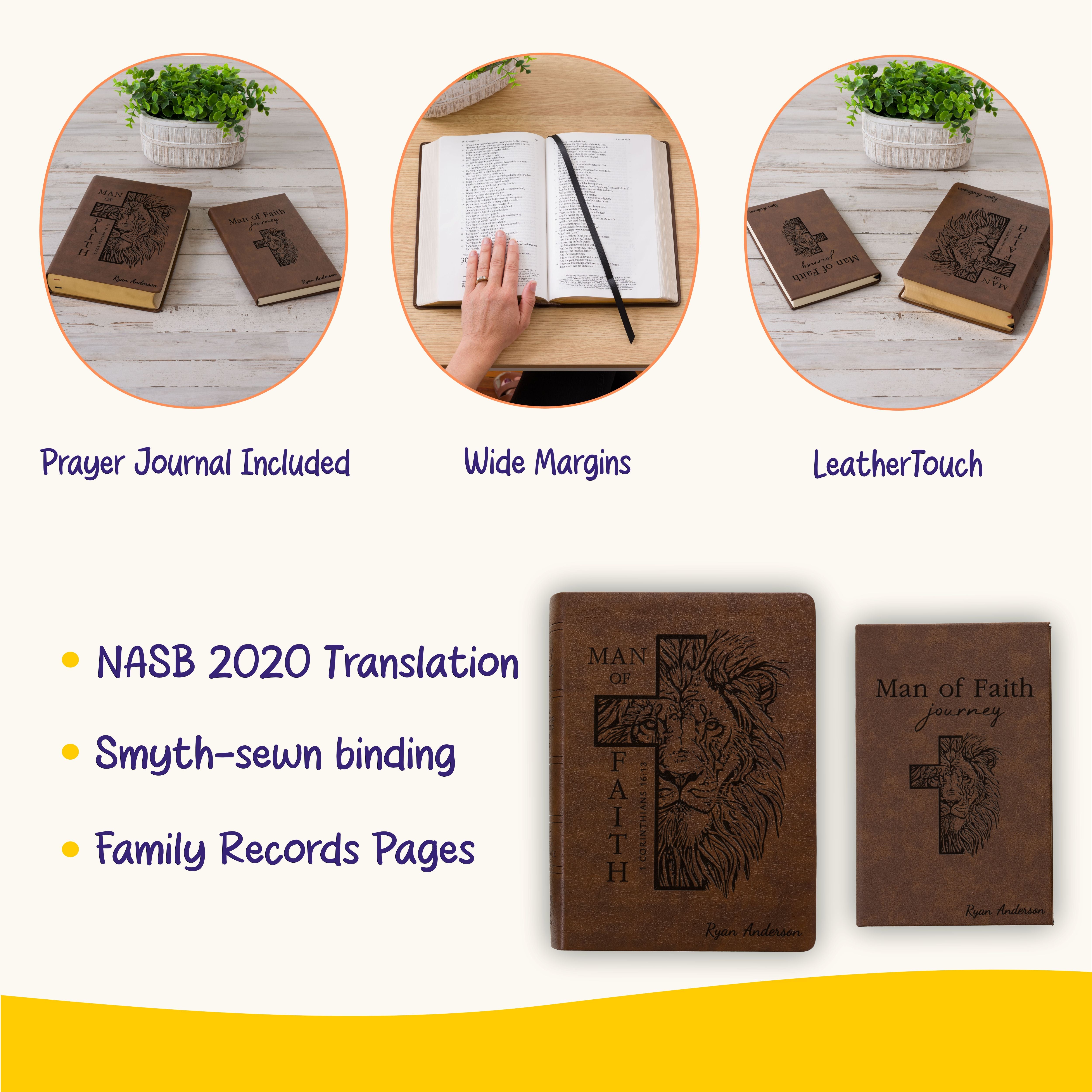 Personalized NASB Bible & Prayer Journal Set, Wide-Margin Reference Bible, Custom Engraved with Name, Christian Gift, Baptism Gift for men