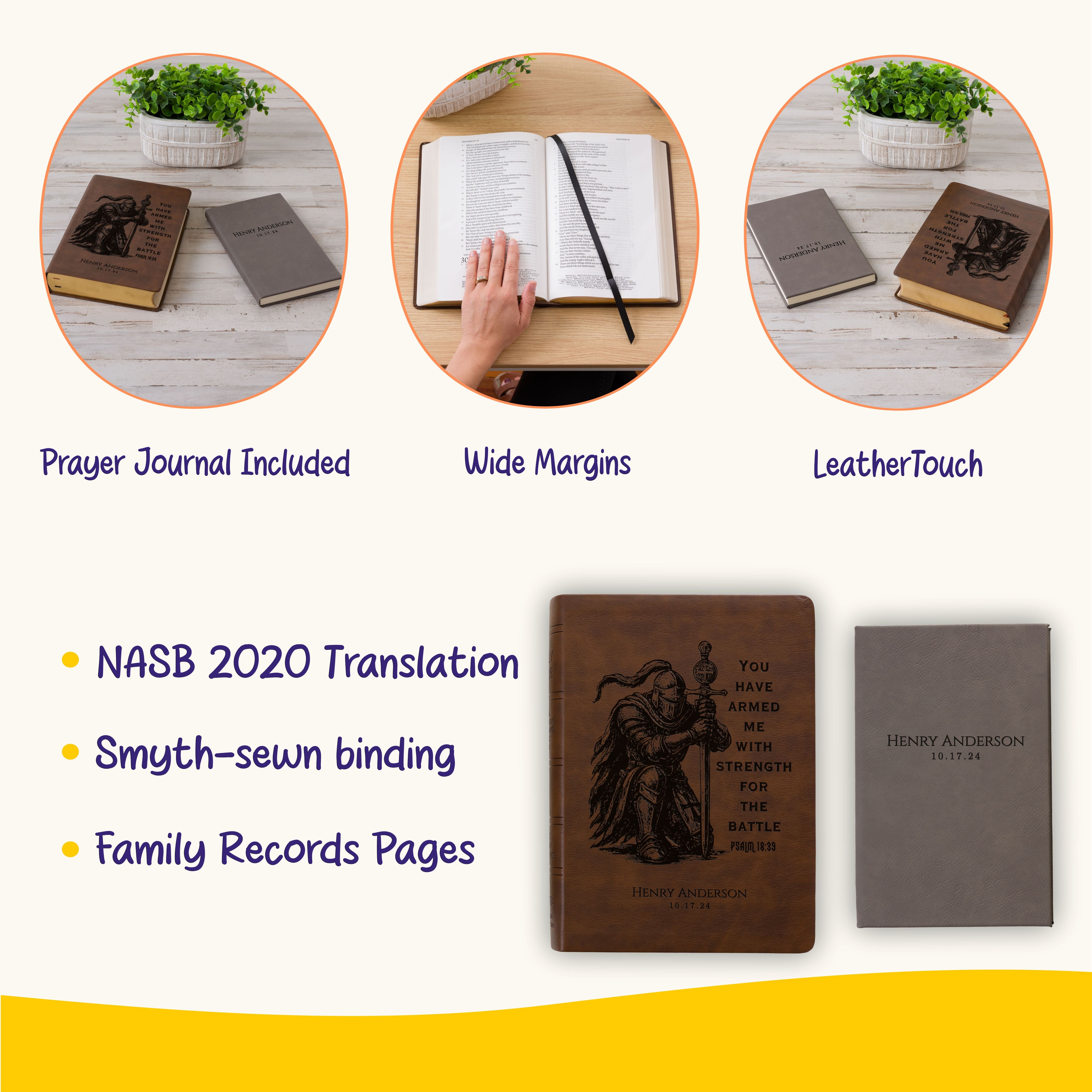 Personalized NASB Bible & Prayer Journal Set, Wide-Margin Reference Bible, Custom Engraved with Name, Christian Gift, Baptism Gift for men