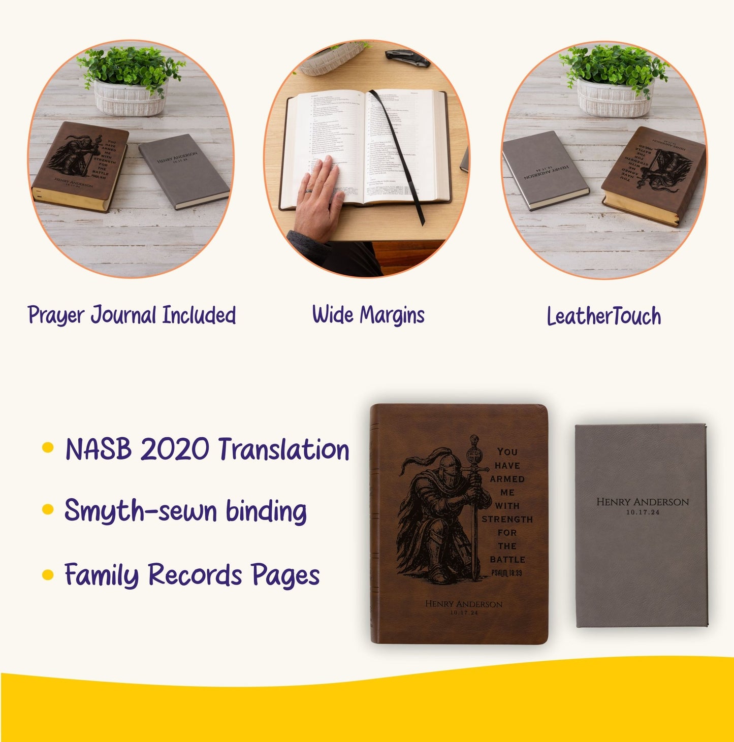 Personalized NASB Bible & Prayer Journal Set, Wide - Margin Reference Bible, Custom Engraved with Name, Christian Gift, Baptism Gift for men - Religious Books - Aylev