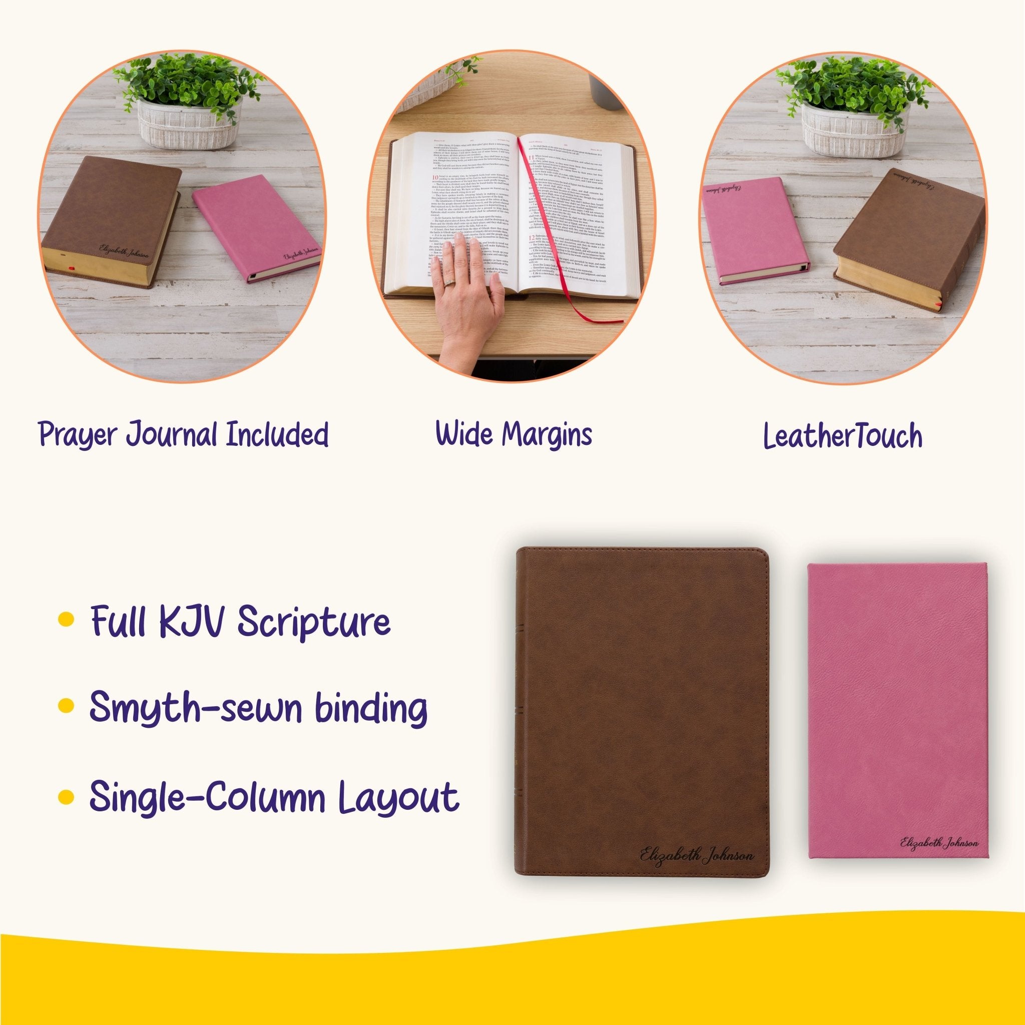 Personalized KJV Bible & Prayer Journal Set, Single - Column Wide - Margin Bible, Custom Engraved with Name, Christian Gift, Baptism Gift - Religious Books - Aylev