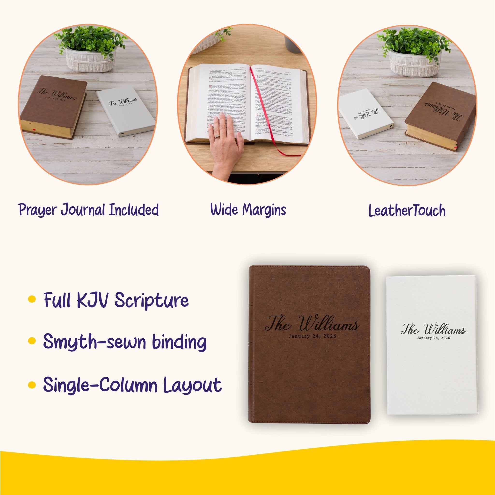 Personalized KJV Bible & Prayer Journal Set, Single - Column Wide - Margin Bible, Custom Engraved with Name, Christian Gift, Baptism Gift - Religious Books - Aylev