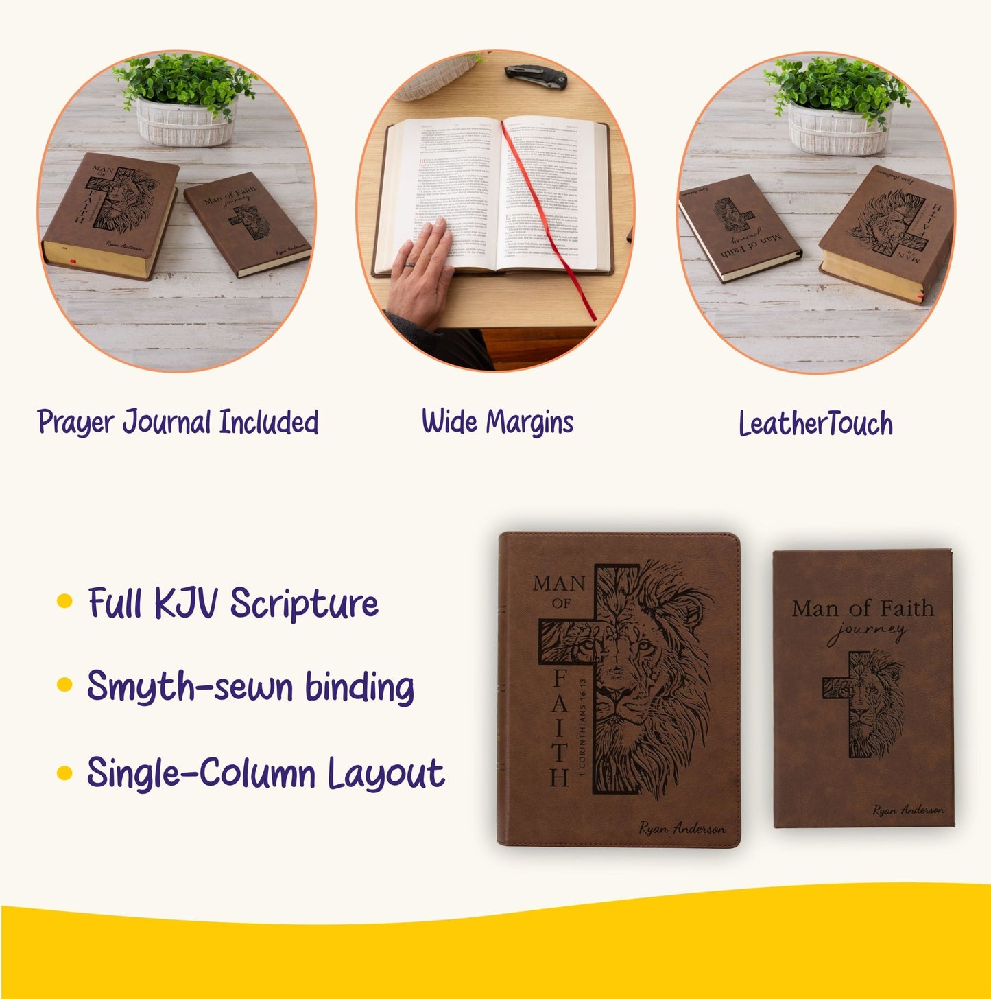 Personalized KJV Bible & Prayer Journal Set, Single - Column Wide - Margin Bible, Custom Engraved Name, Christian Gift, Baptism Gift for men - Religious Books - Aylev