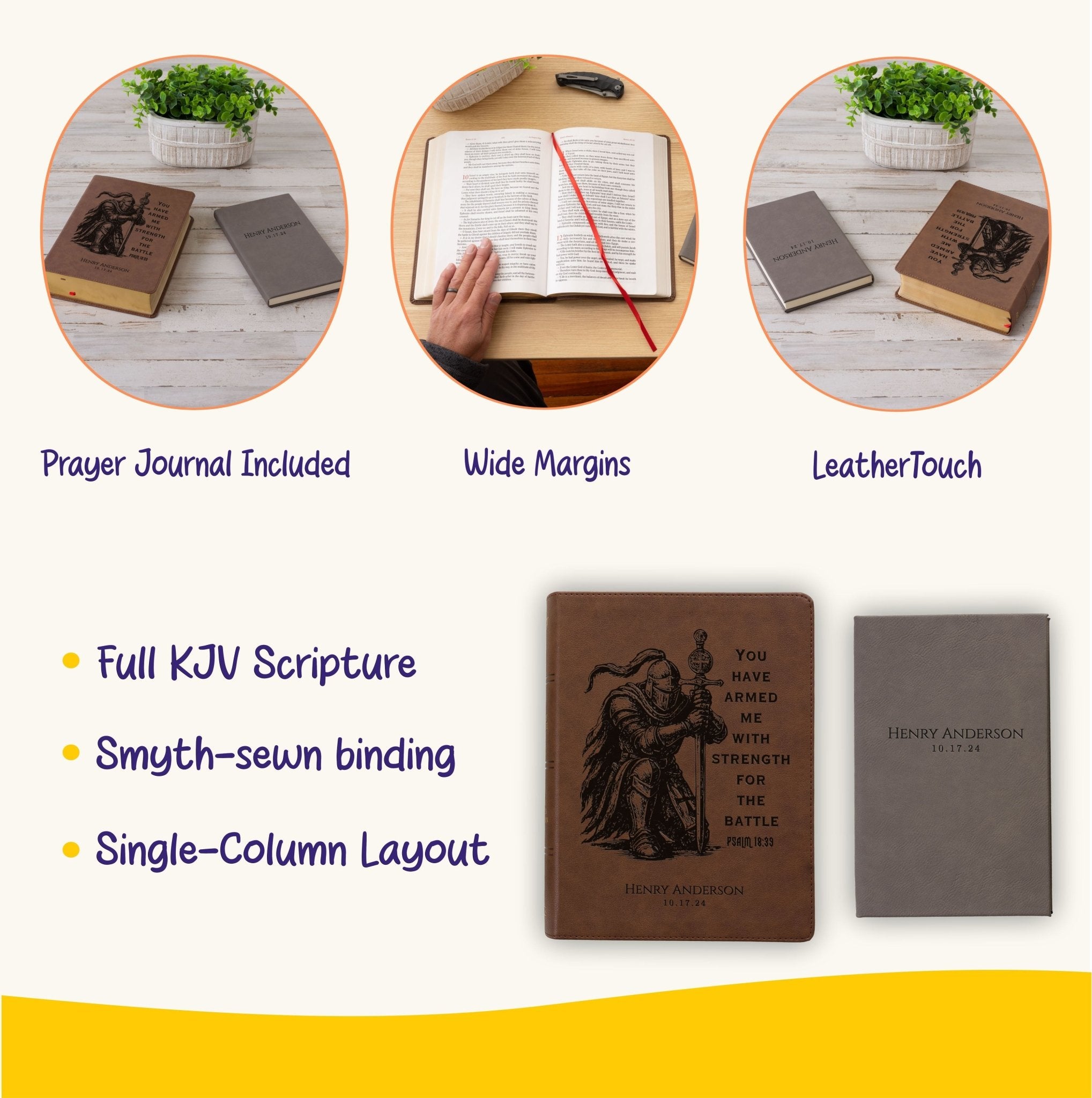 Personalized KJV Bible & Prayer Journal Set, Single - Column Wide - Margin Bible, Custom Engraved Name, Christian Gift, Baptism Gift for men - Religious Books - Aylev