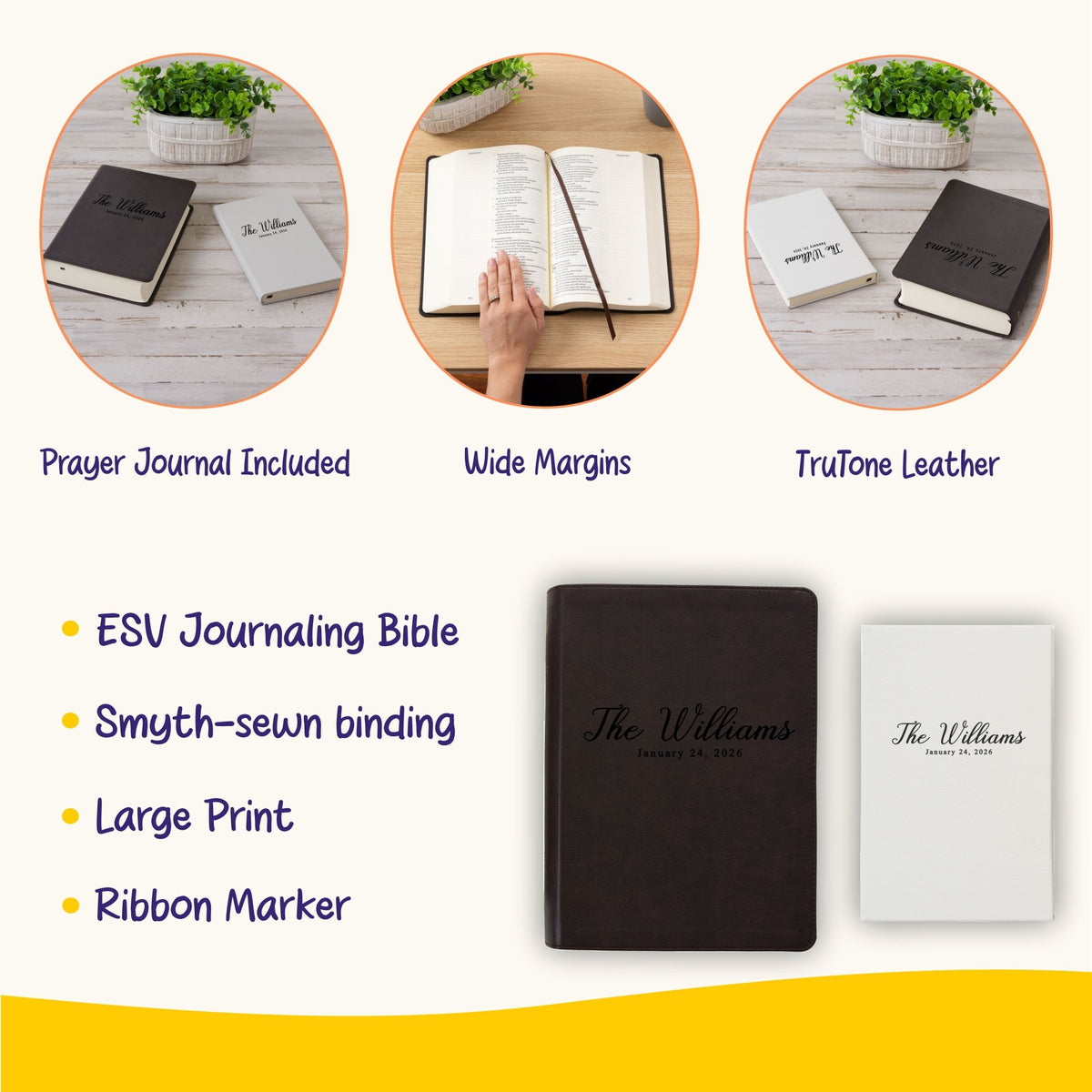Personalized ESV Journaling Bible & Prayer Journal Set, Lined Wide - Margin Bible, Custom Engraved Name, Christian Gift, Wedding Gifts - Religious Books - Aylev