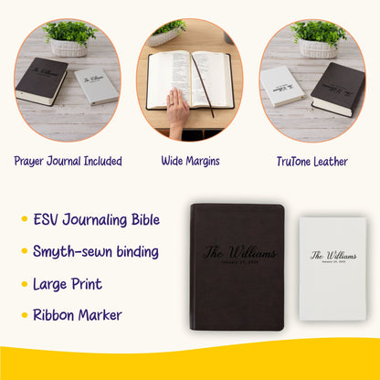 Personalized ESV Journaling Bible & Prayer Journal Set, Lined Wide - Margin Bible, Custom Engraved Name, Christian Gift, Wedding Gifts - Religious Books - Aylev