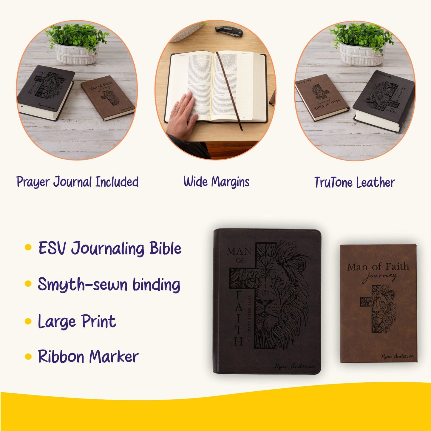 Personalized ESV Journaling Bible & Prayer Journal Set, Lined Wide - Margin Bible, Custom Engraved Name, Christian Gift, Baptism Gift - Religious Books - Aylev
