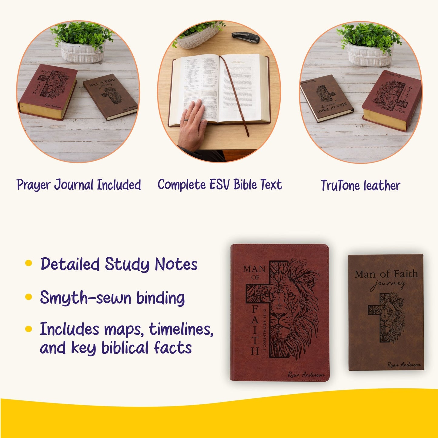 Personalized ESV Bible & Prayer Journal Set, Men's Study Bible, Custom Engraved with Name, Christian Gift, Baptism Gift for men - Religious Books - Aylev