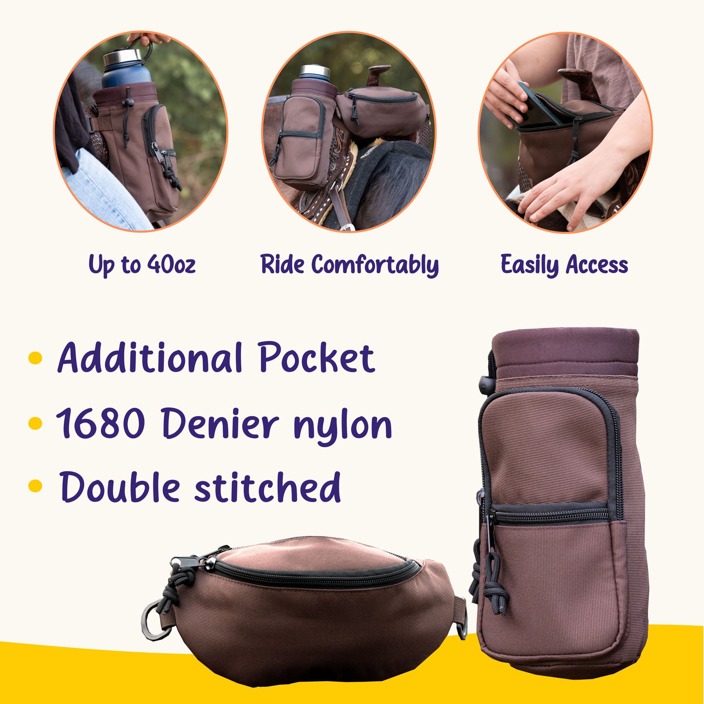 Horse Saddle Pommel Bag & Bottle Holder Set, Saddle Drink Holder, Horse Tack, Horse Gifts, Horse Stuff, Equestrian Gifts, Saddle Accessories