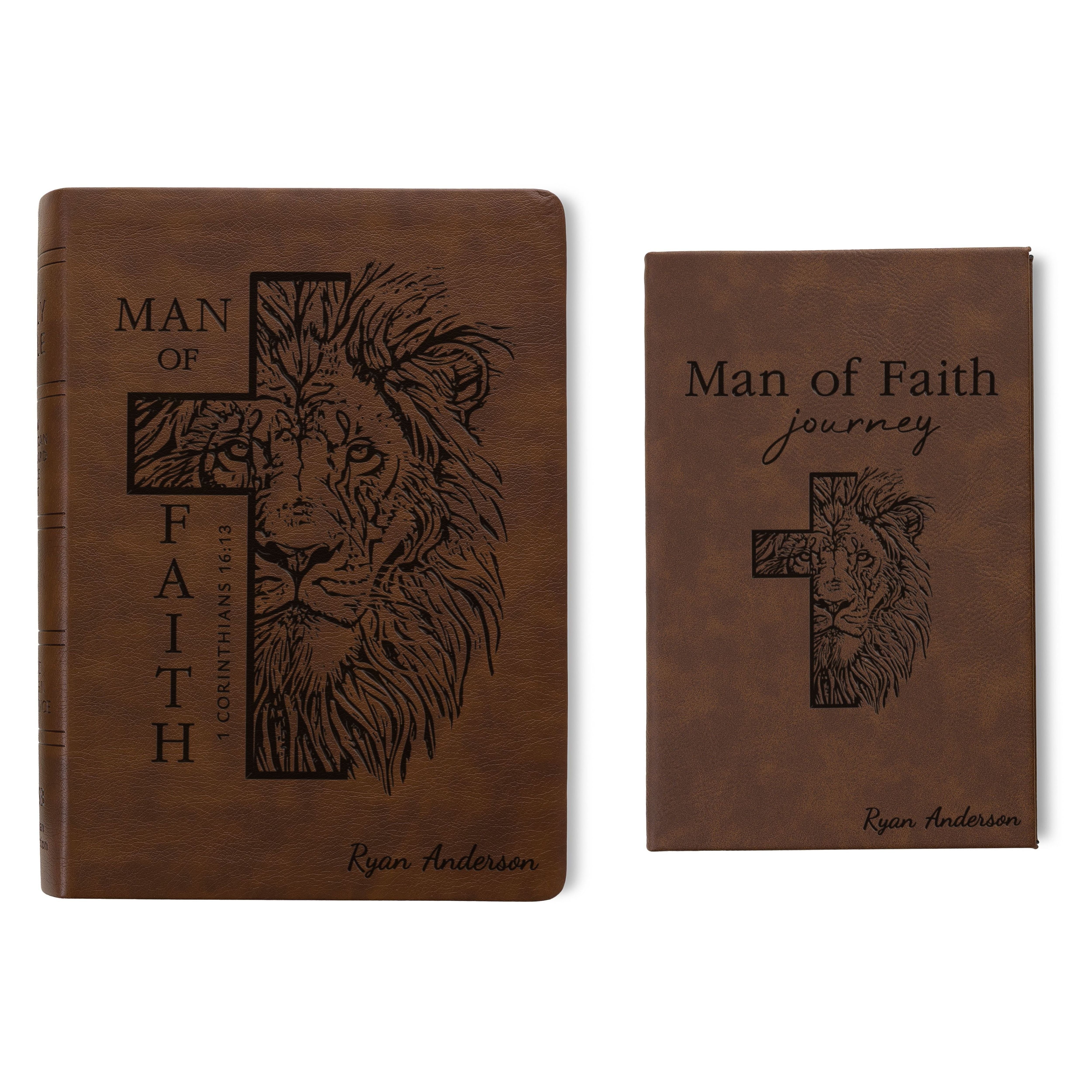 Personalized NASB Bible & Prayer Journal Set, Wide-Margin Reference Bible, Custom Engraved with Name, Christian Gift, Baptism Gift for men