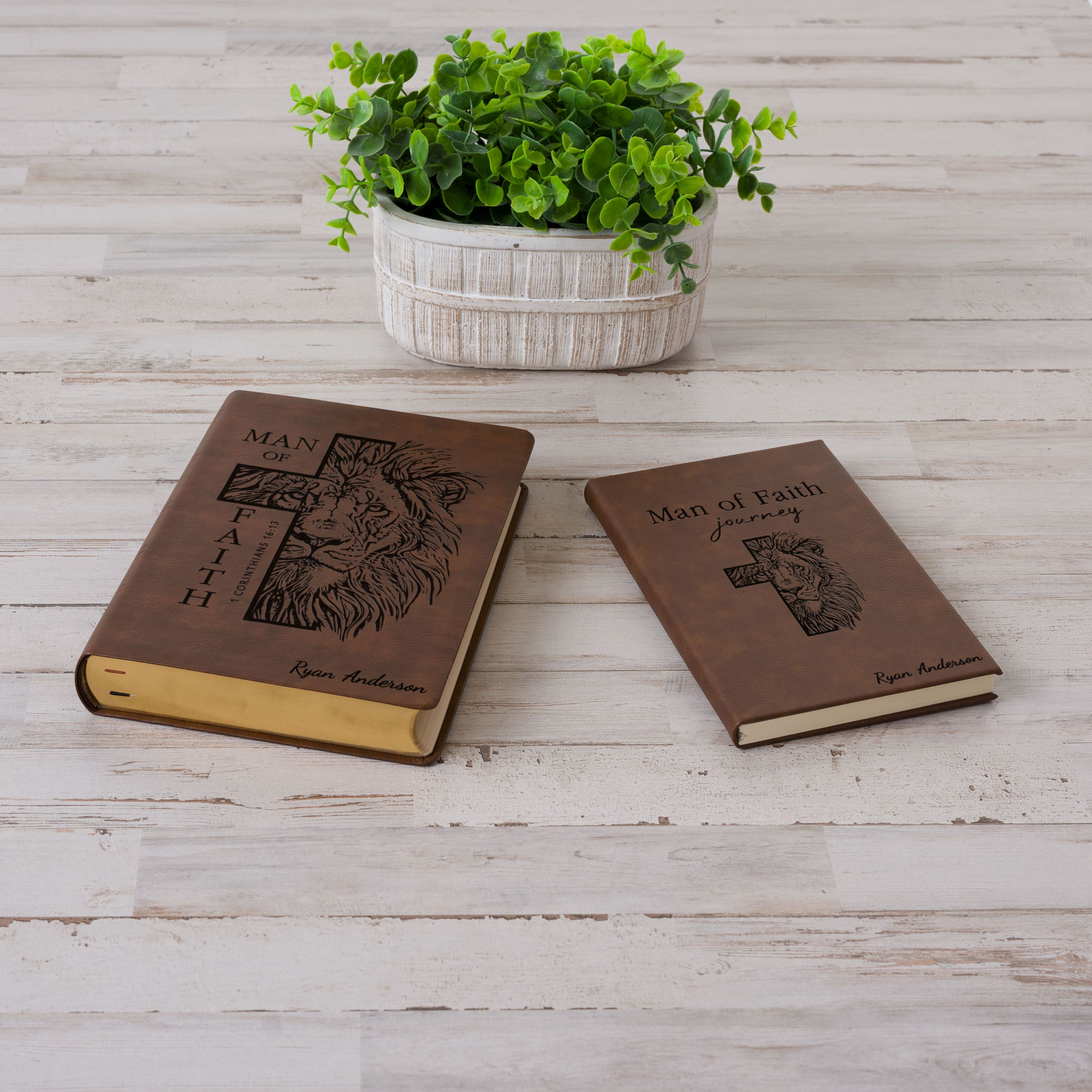 Personalized NASB Bible & Prayer Journal Set, Wide-Margin Reference Bible, Custom Engraved with Name, Christian Gift, Baptism Gift for men