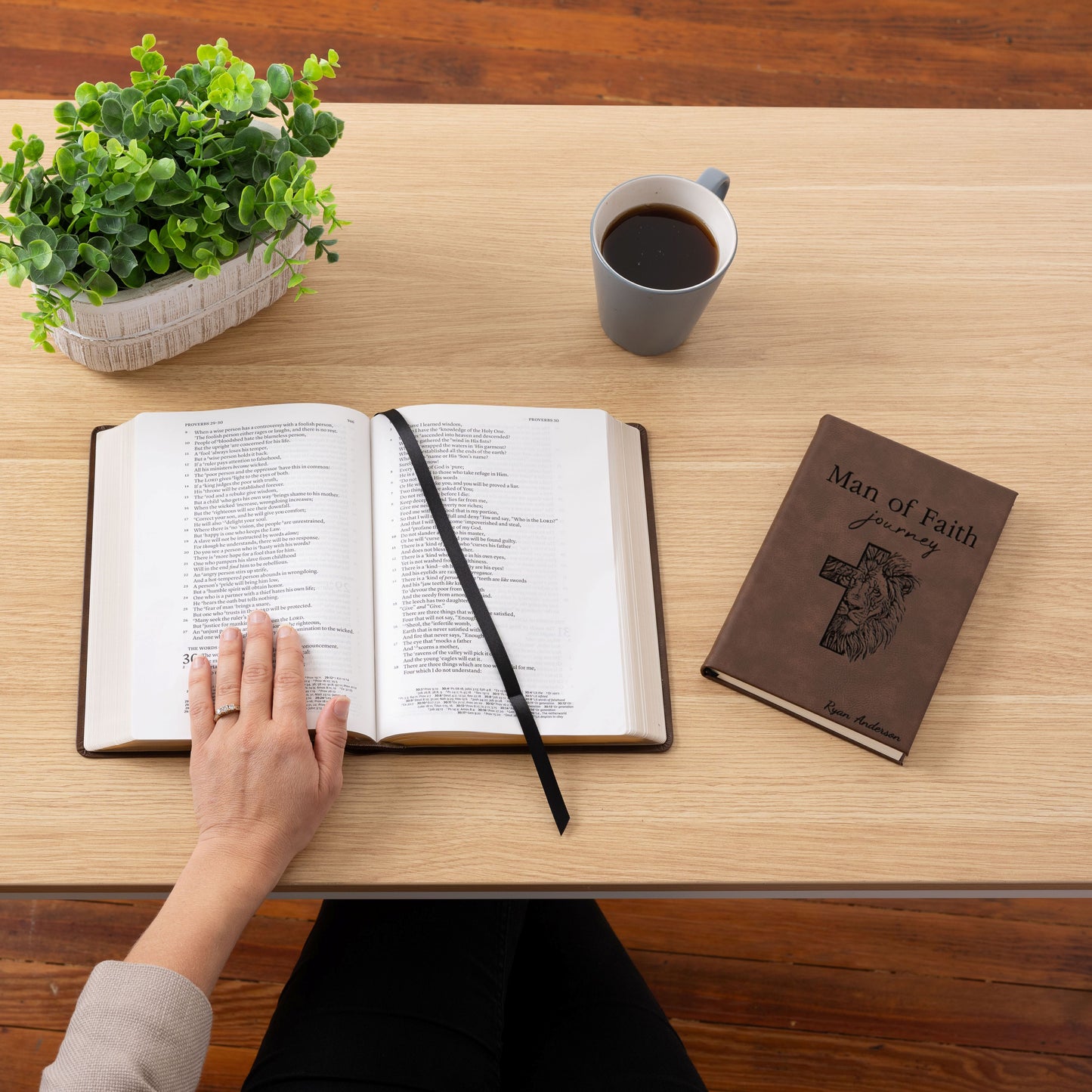 Personalized NASB Bible & Prayer Journal Set, Wide-Margin Reference Bible, Custom Engraved with Name, Christian Gift, Baptism Gift for men