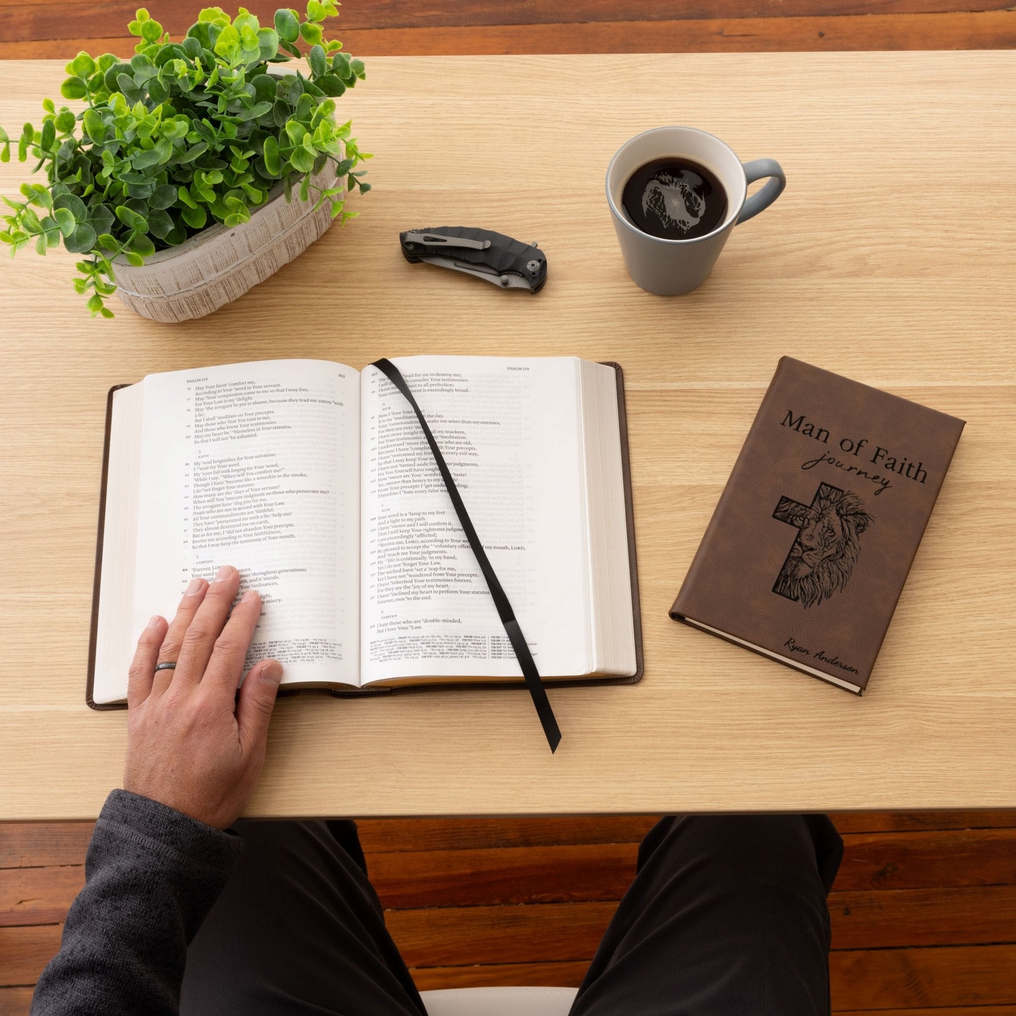 Personalized NASB Bible & Prayer Journal Set, Wide - Margin Reference Bible, Custom Engraved with Name, Christian Gift, Baptism Gift for men - Religious Books - Aylev