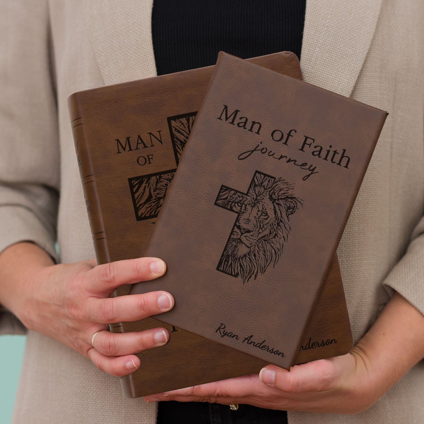 Personalized NASB Bible & Prayer Journal Set, Wide-Margin Reference Bible, Custom Engraved with Name, Christian Gift, Baptism Gift for men