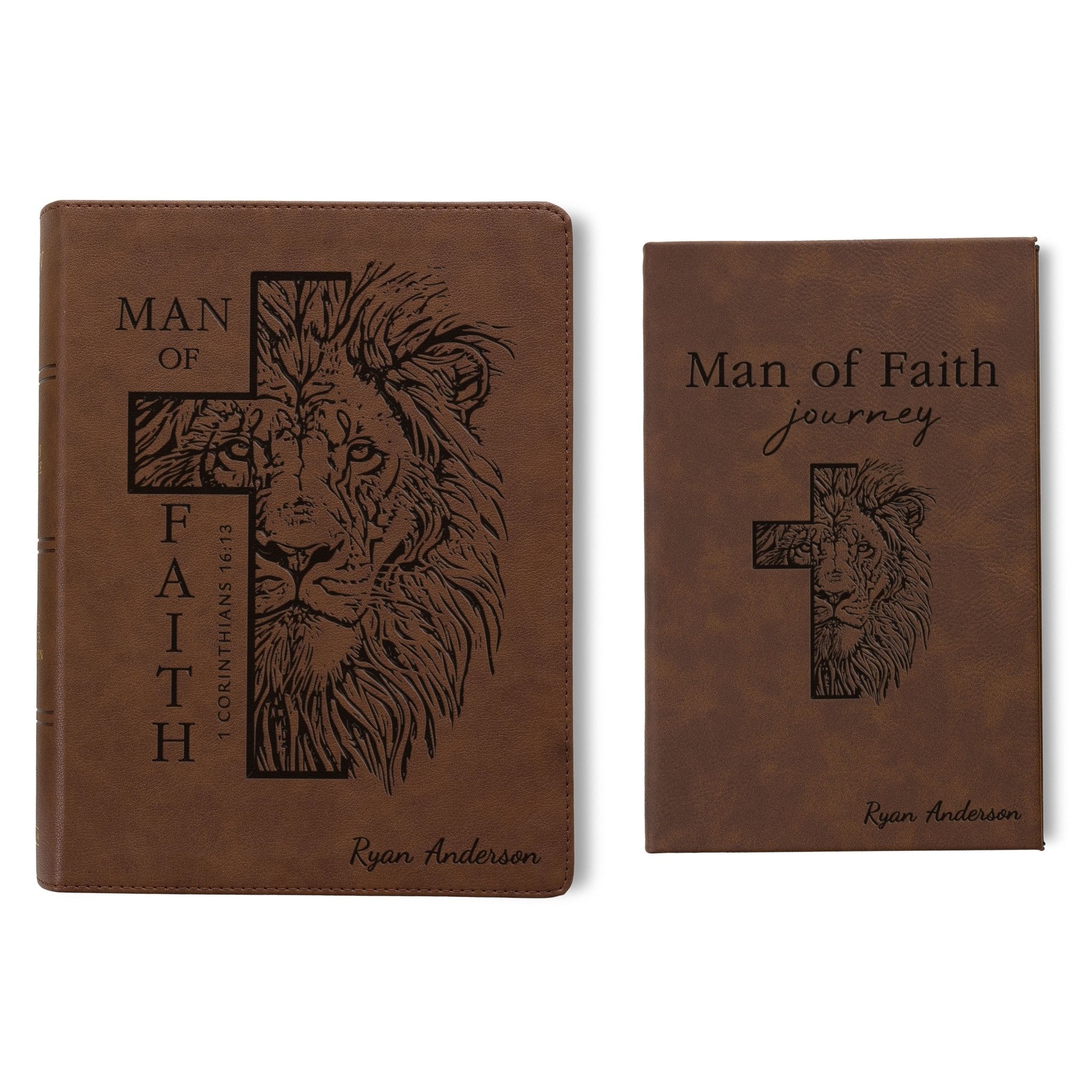 Personalized KJV Bible & Prayer Journal Set, Single - Column Wide - Margin Bible, Custom Engraved Name, Christian Gift, Baptism Gift for men - Religious Books - Aylev