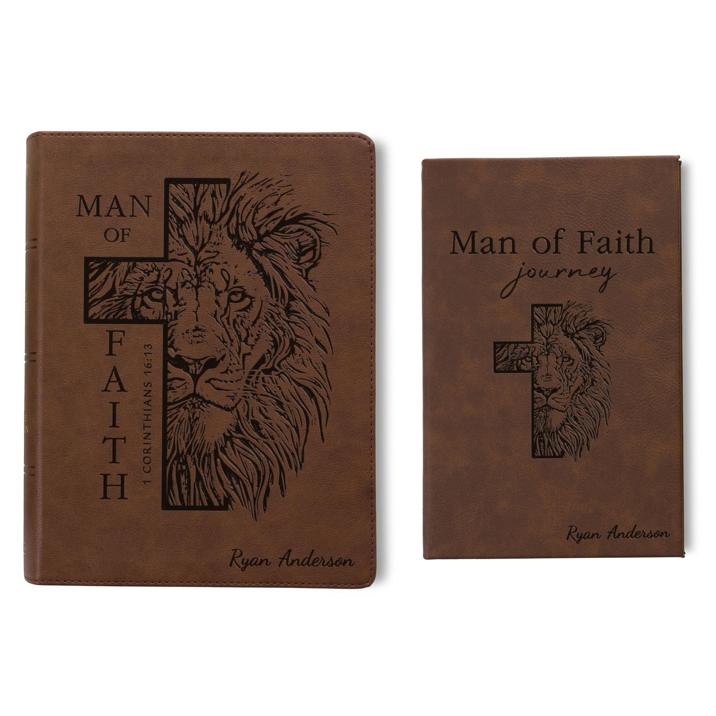 Personalized KJV Bible & Prayer Journal Set, Single - Column Wide - Margin Bible, Custom Engraved Name, Christian Gift, Baptism Gift for men - Religious Books - Aylev