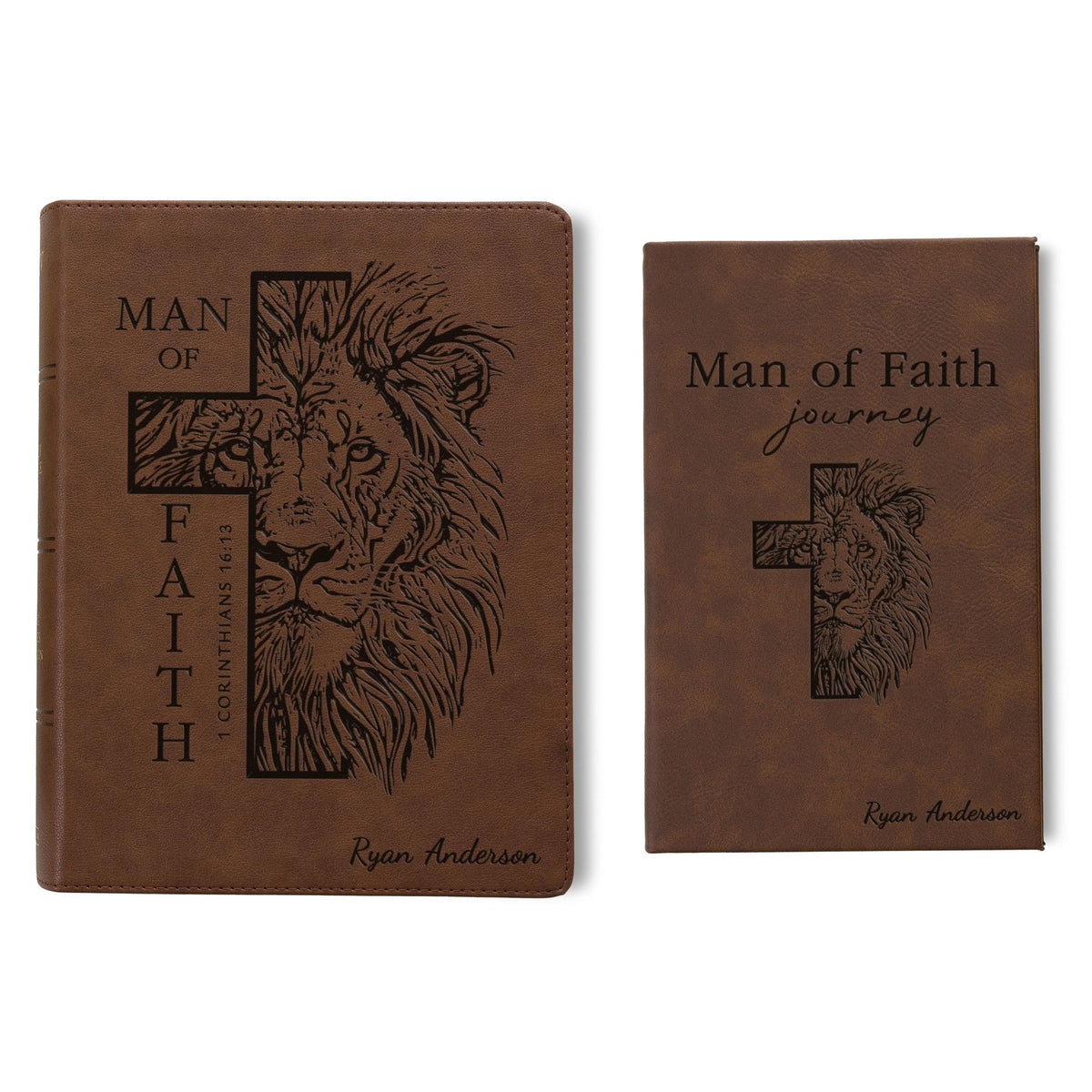 Personalized KJV Bible & Prayer Journal Set, Single - Column Wide - Margin Bible, Custom Engraved Name, Christian Gift, Baptism Gift for men - Religious Books - Aylev