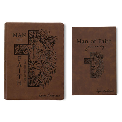 Personalized KJV Bible & Prayer Journal Set, Single - Column Wide - Margin Bible, Custom Engraved Name, Christian Gift, Baptism Gift for men - Religious Books - Aylev