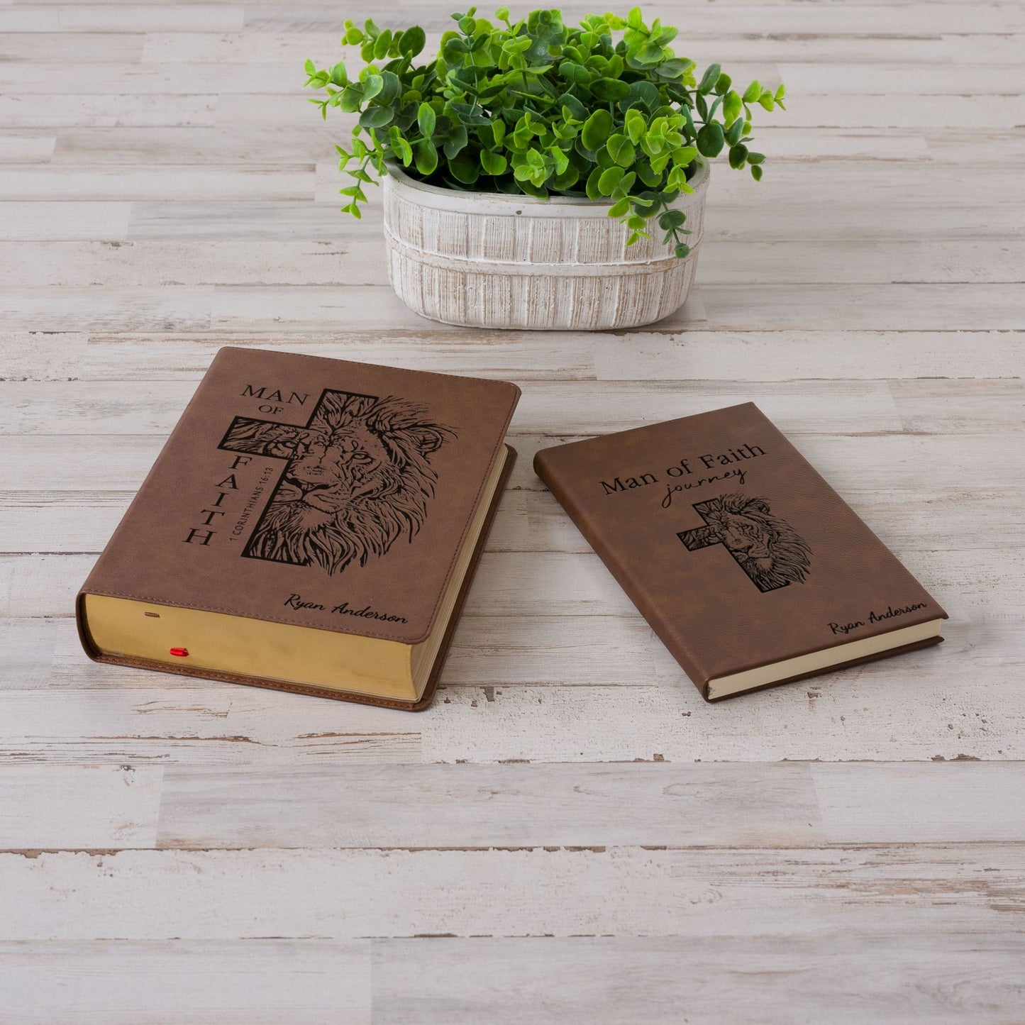 Personalized KJV Bible & Prayer Journal Set, Single - Column Wide - Margin Bible, Custom Engraved Name, Christian Gift, Baptism Gift for men - Religious Books - Aylev