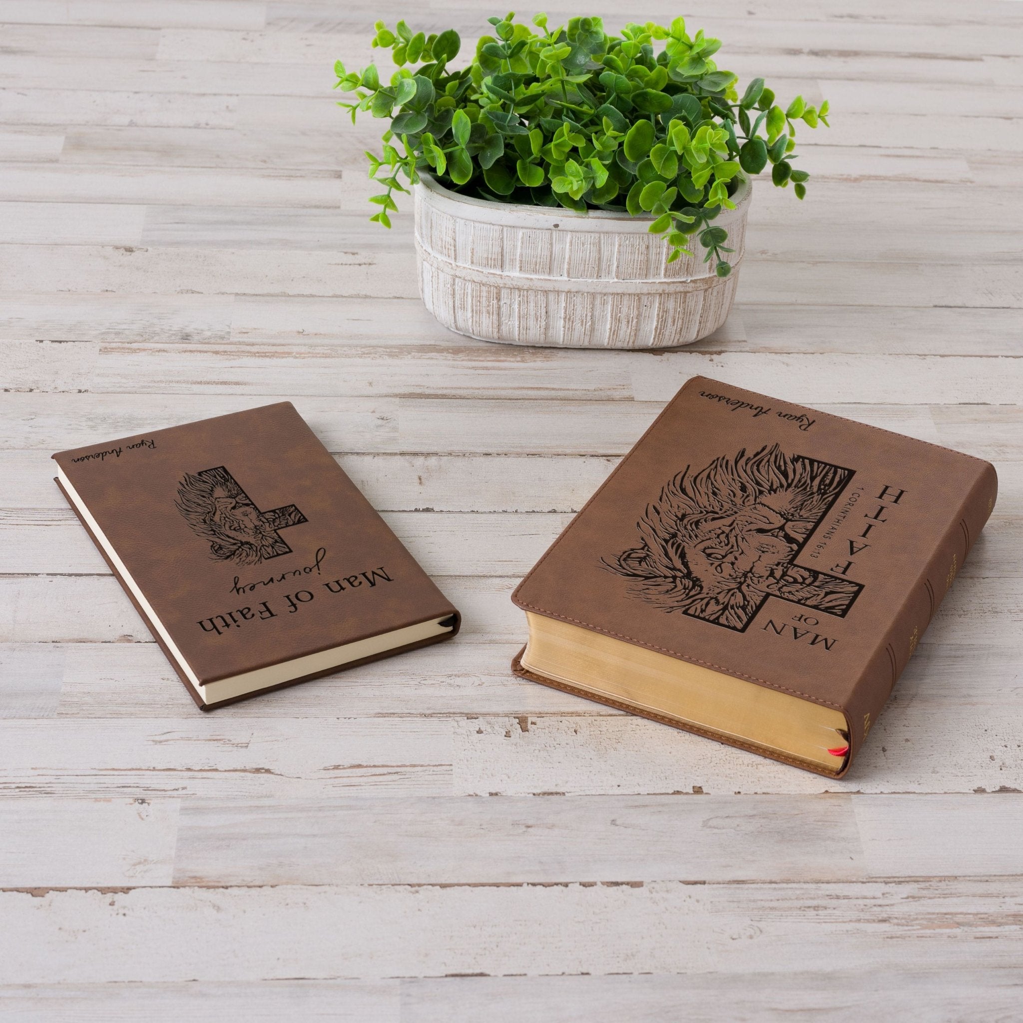 Personalized KJV Bible & Prayer Journal Set, Single - Column Wide - Margin Bible, Custom Engraved Name, Christian Gift, Baptism Gift for men - Religious Books - Aylev