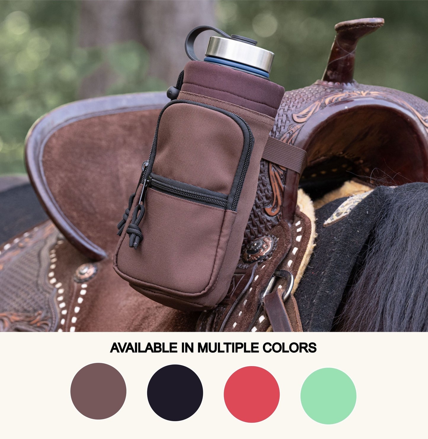 Horse Saddle Water Bottle Holder, Multi-Pocket Saddle Drink Holder, Fits Bottles Up to 40 oz, Multiple Colors - Horse Tack Accessories - Aylev