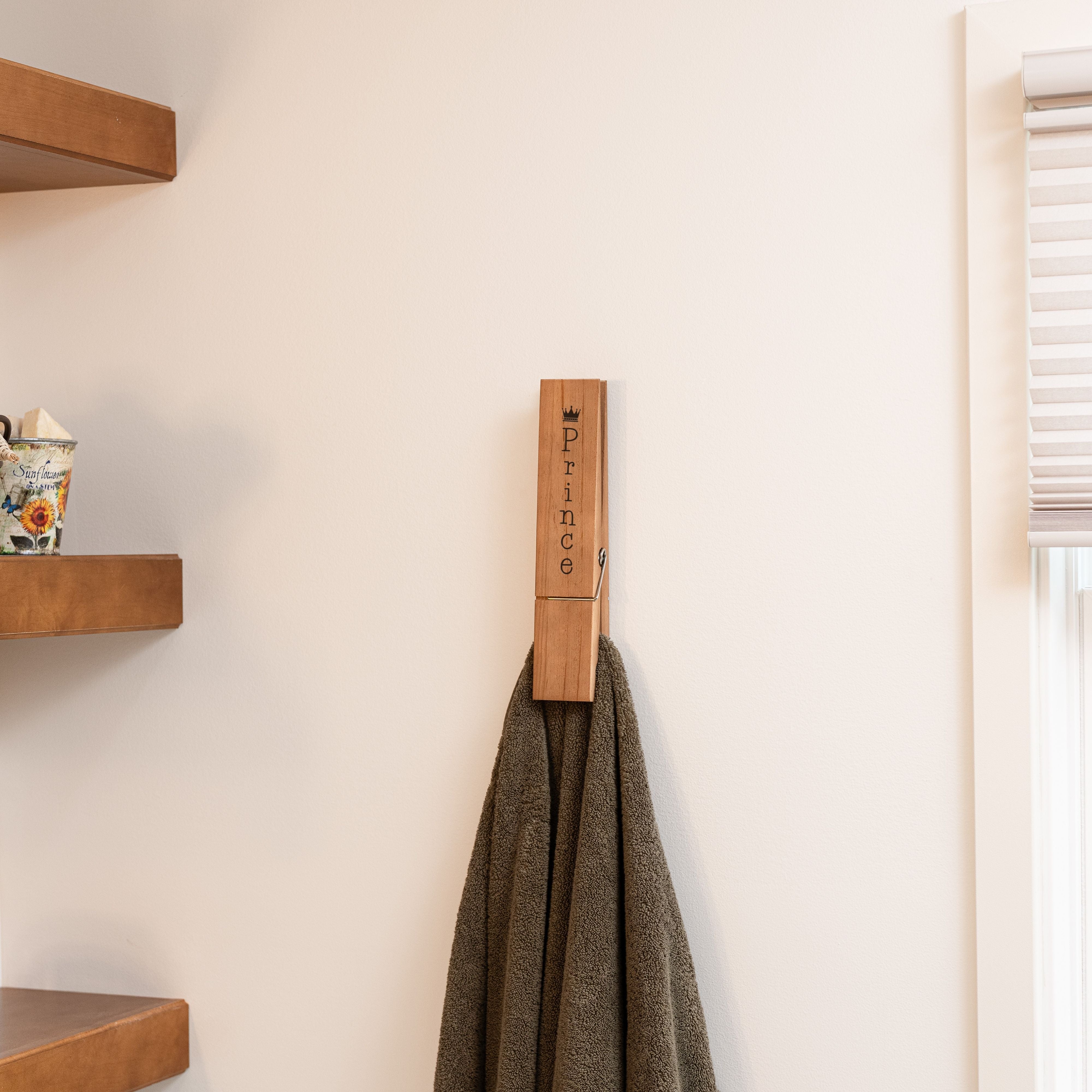 Custom Design Jumbo Giant Clothespin Towel Holder, Rustic Farmhouse Wall Decor, 12" Large Clothespin for Bathroom & Laundry Room Accessories