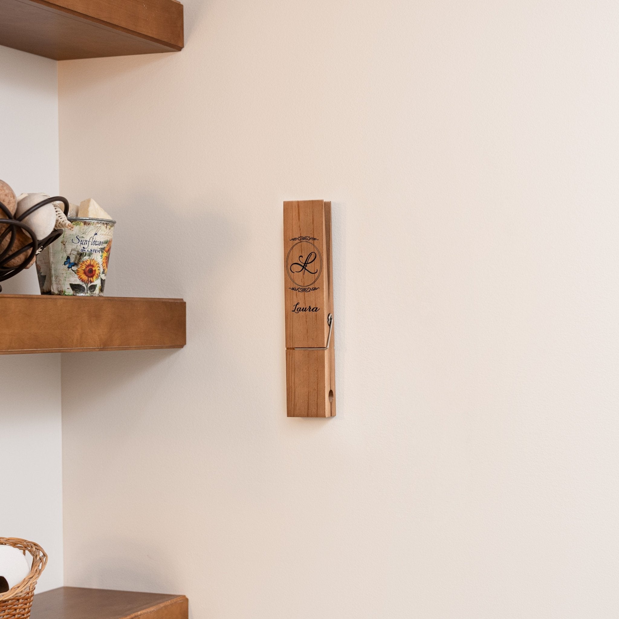 Personalized Jumbo Giant Clothespin Towel Holder, Rustic Farmhouse Wall Decor, 12" Large Clothespin for Bathroom & Laundry Room Accessories - Apparel & Accessories - Aylev