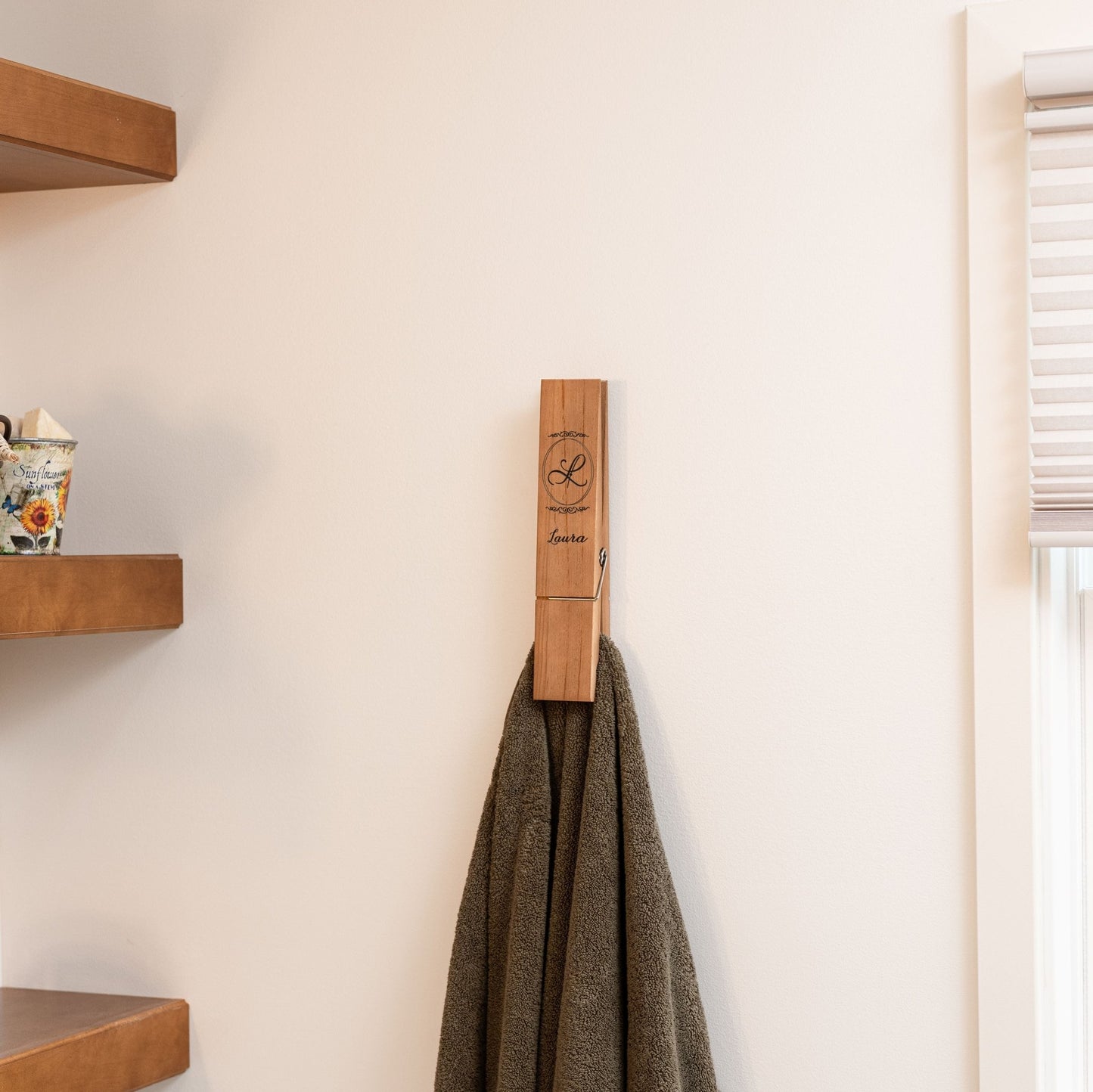 Personalized Jumbo Giant Clothespin Towel Holder, Rustic Farmhouse Wall Decor, 12" Large Clothespin for Bathroom & Laundry Room Accessories - Apparel & Accessories - Aylev