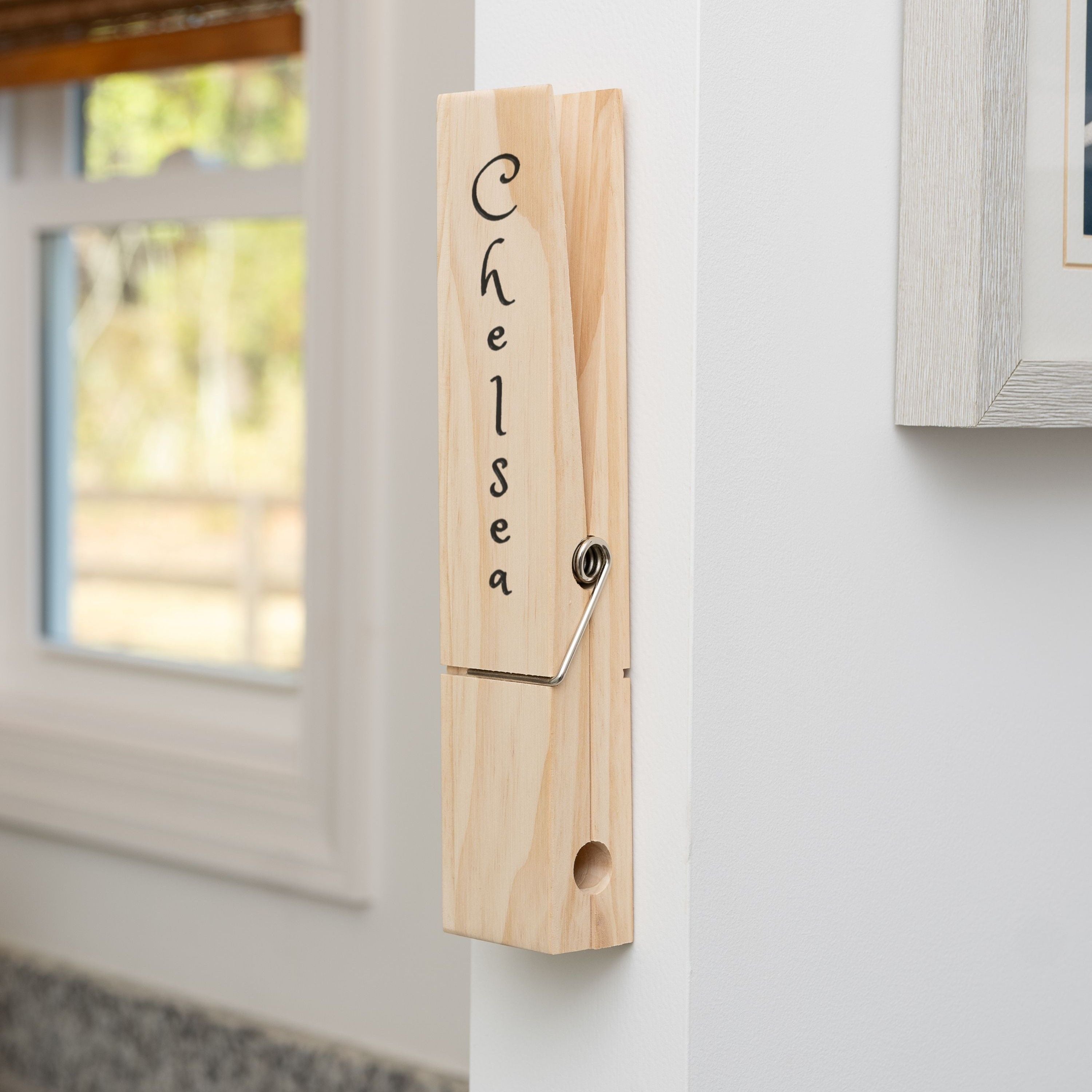 Personalized Jumbo Giant Clothespin Towel Holder, Rustic Farmhouse Wall Decor, 12" Large Clothespin for Bathroom & Laundry Room Accessories