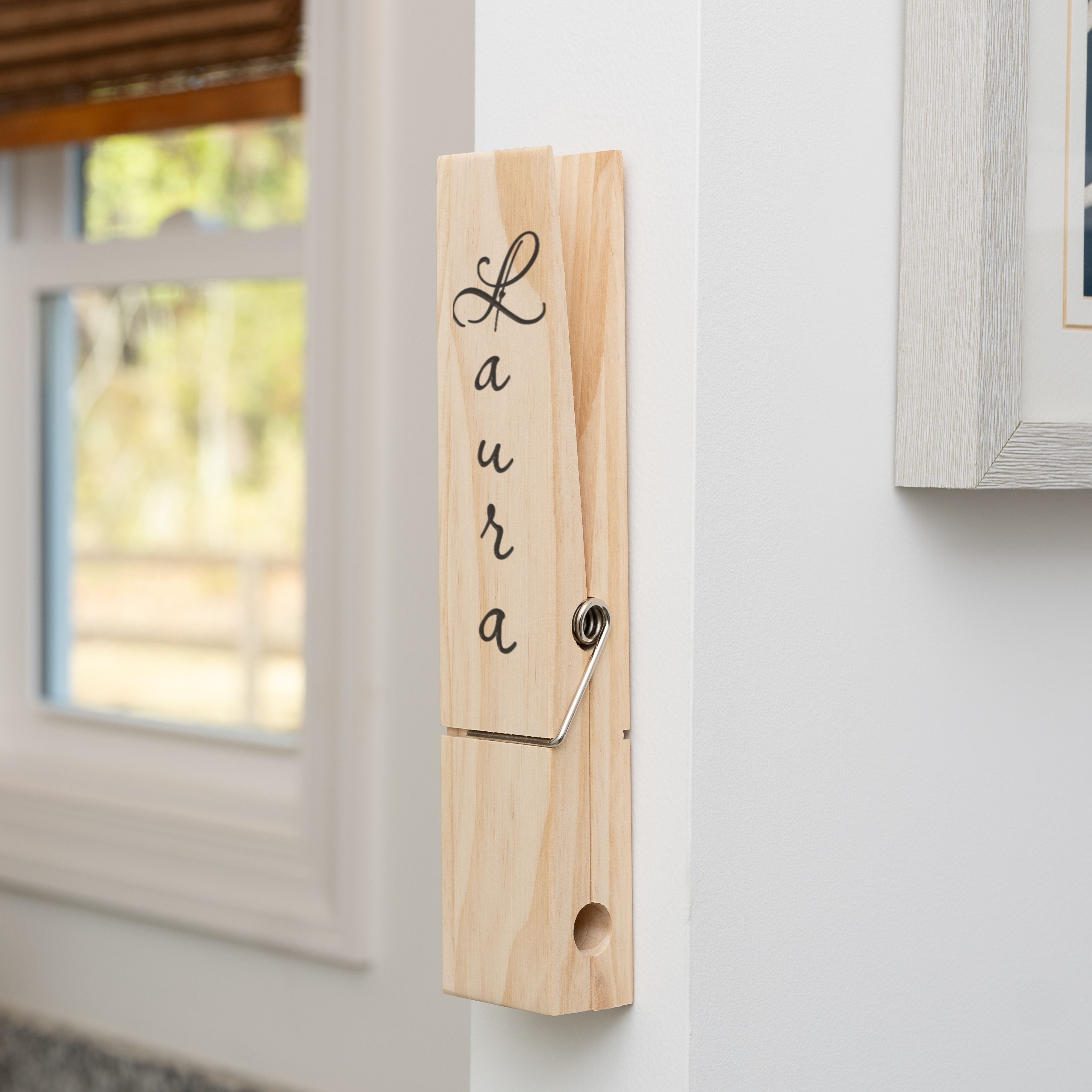 Personalized Jumbo Giant Clothespin Towel Holder, Rustic Farmhouse Wall Decor, 12" Large Clothespin for Bathroom & Laundry Room Accessories