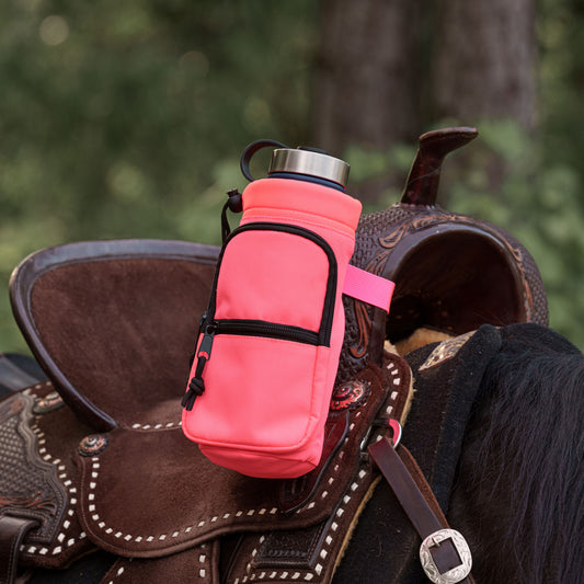 Horse Saddle Water Bottle Holder, Pink Water Holder, Multi Pocket Horse Saddle Drink Holder up to 40oz, Horse Gifts, Horse Stuff, Horse Tack