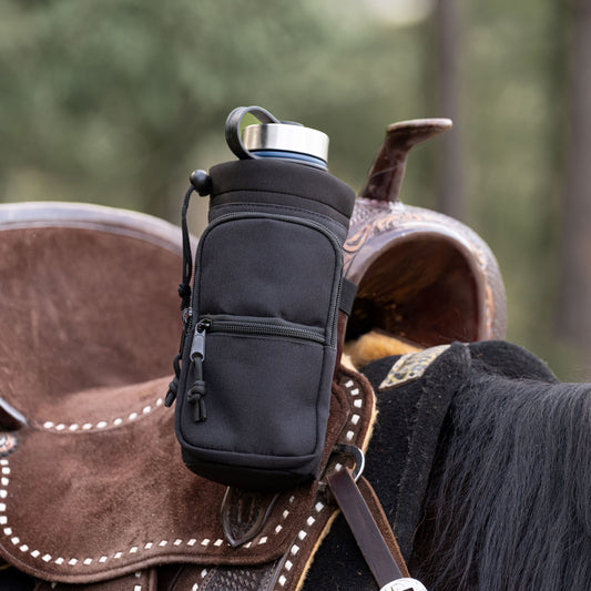 Horse Saddle Water Bottle Holder, Black Water Holder, Multi Pocket Horse Saddle Drink Holder up to 40oz, Horse Gifts, Horse Stuff Horse Tack