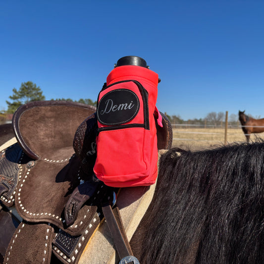 Personalized Horse Saddle Water Bottle Holder, Pink, Multi Pocket Horse Saddle Drink Holder up to 40oz, Horse Gifts, Horse Stuff, Horse Tack